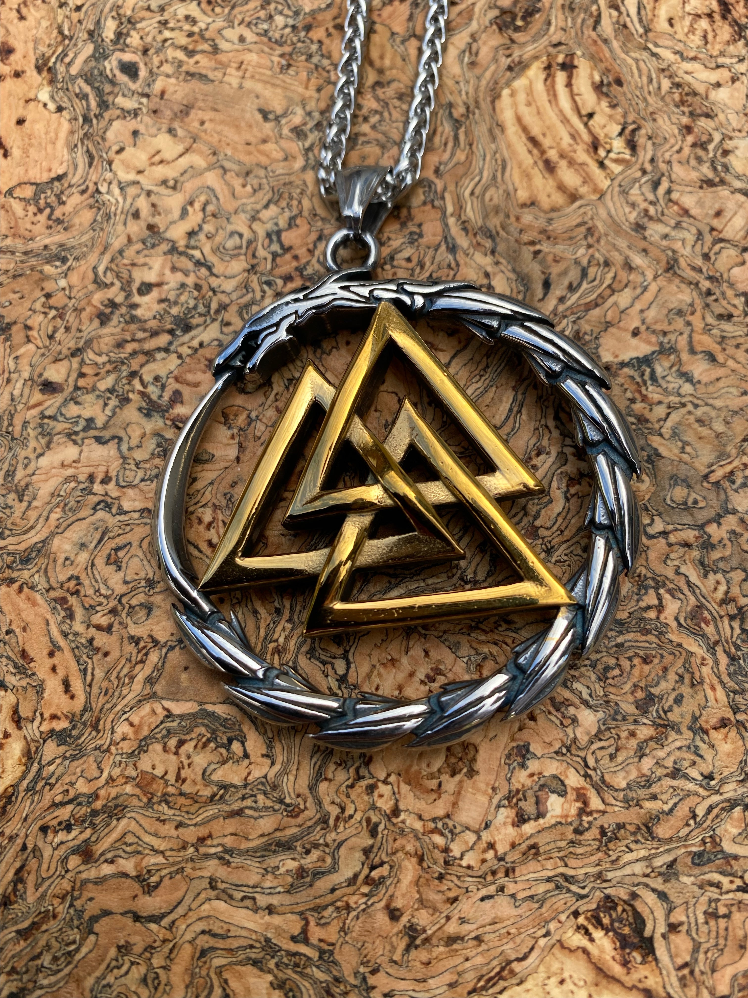 Viking Necklace - Heavy Golden Valknut