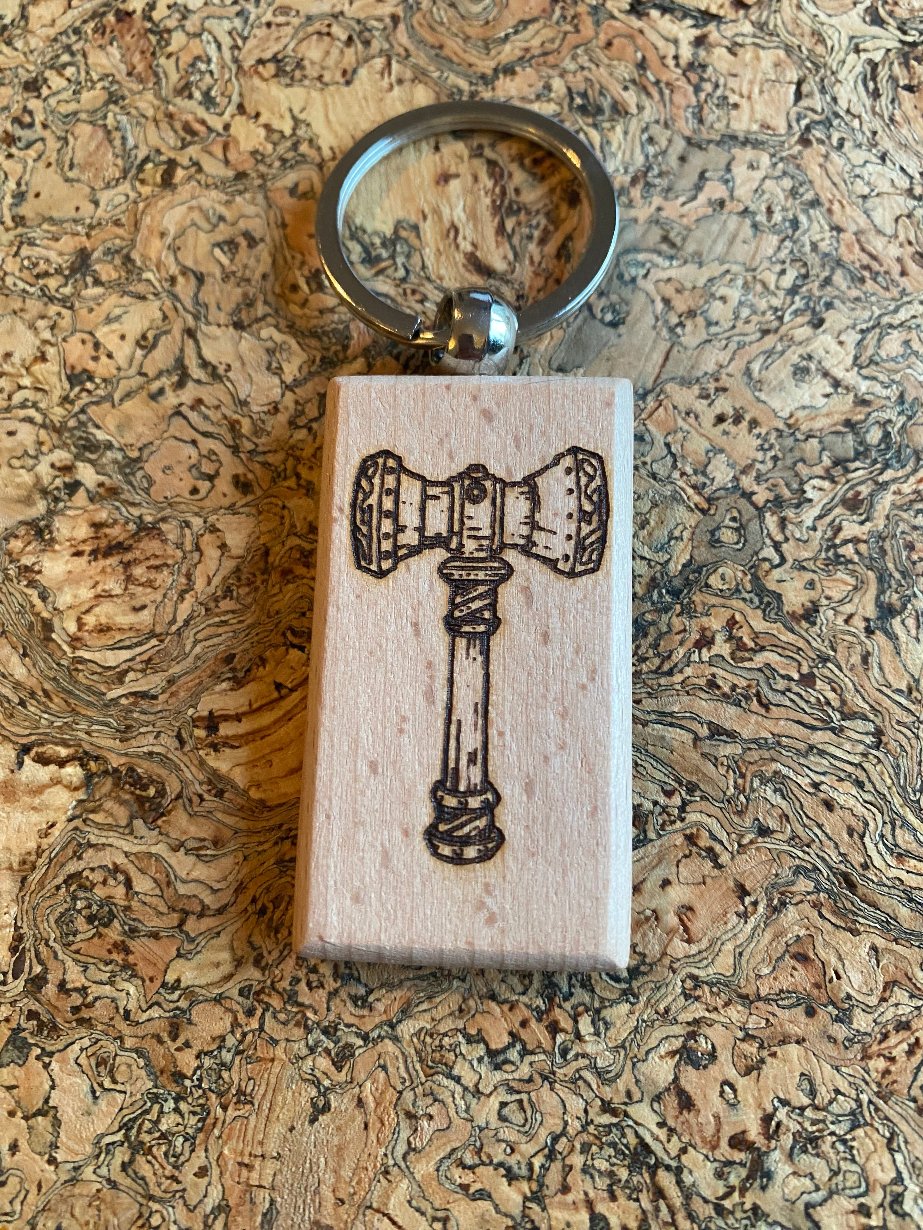 Wooden handmade Thor Hammer Keyring