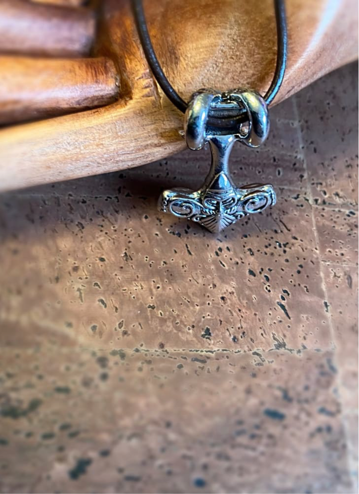 Thor Hammer Viking Necklace - Ram Slim Leather Cord