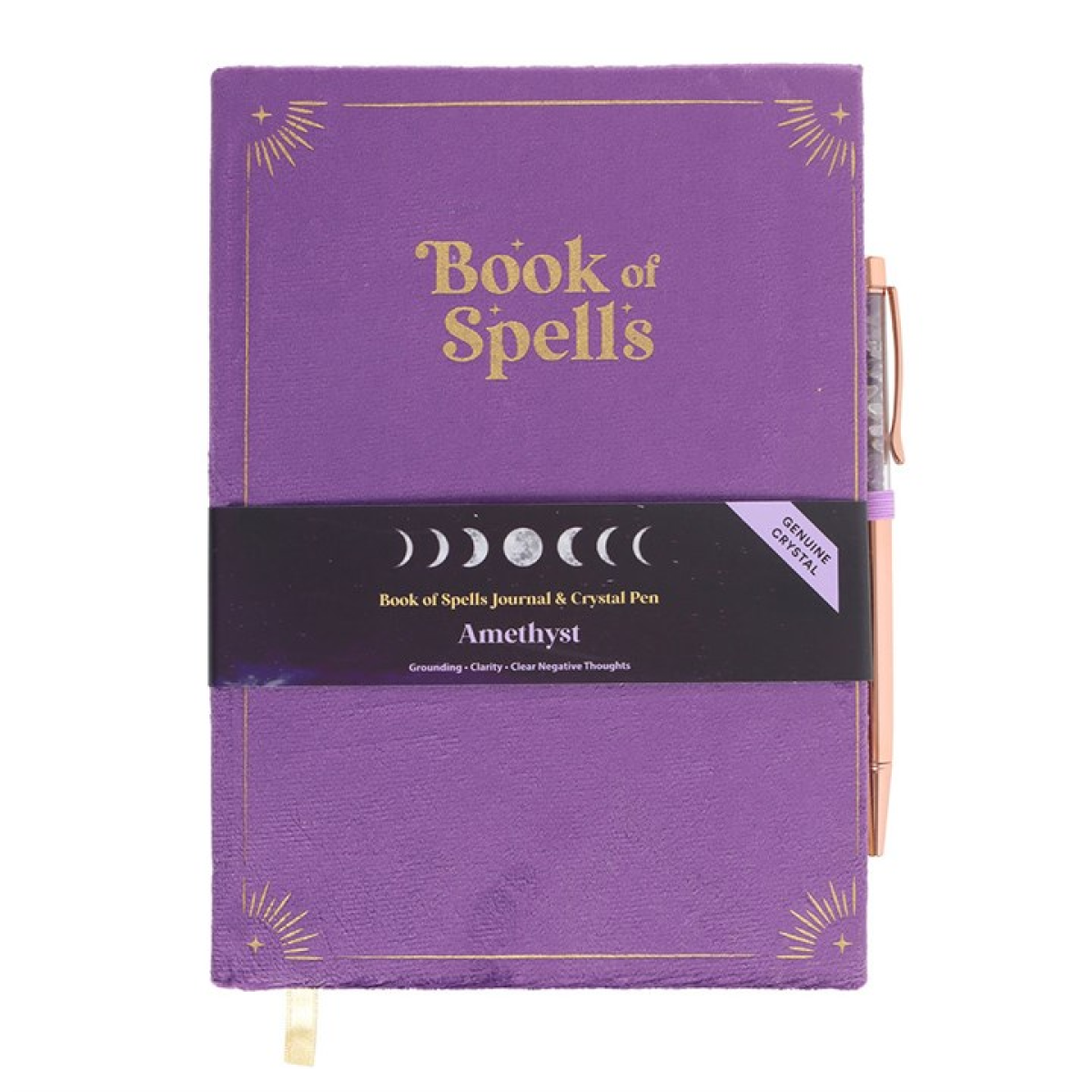 Book of Spells Journal with Amethyst Crystal Pen Set