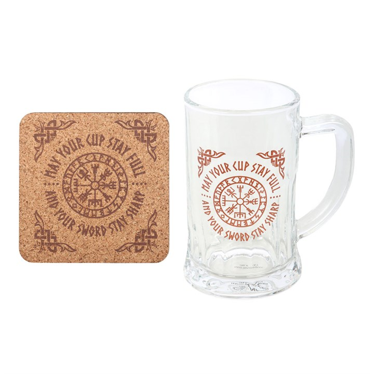 Viking Compass Glass Beer Tankard with Coaster Set