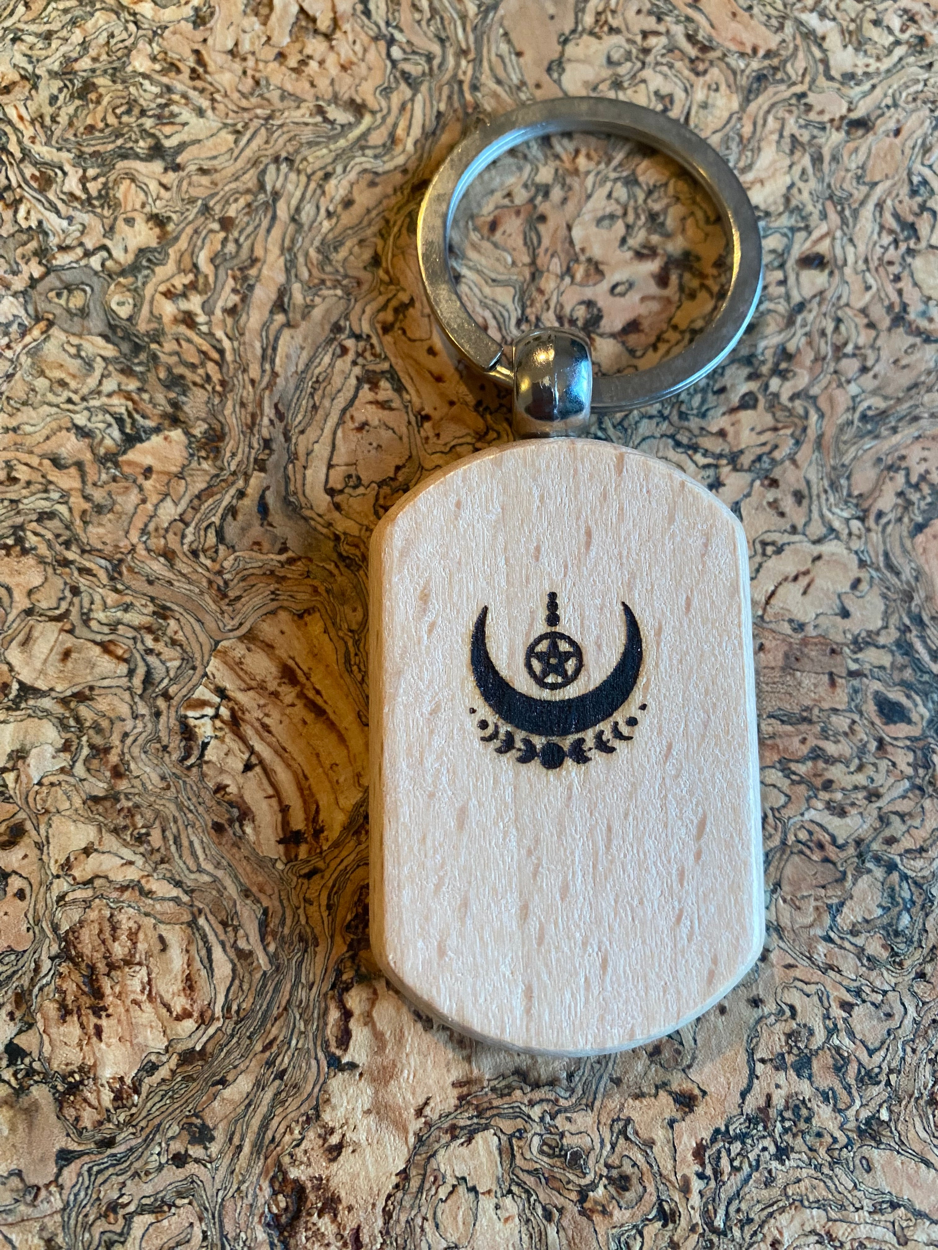 Wooden handmade Pagan Moon Keyring