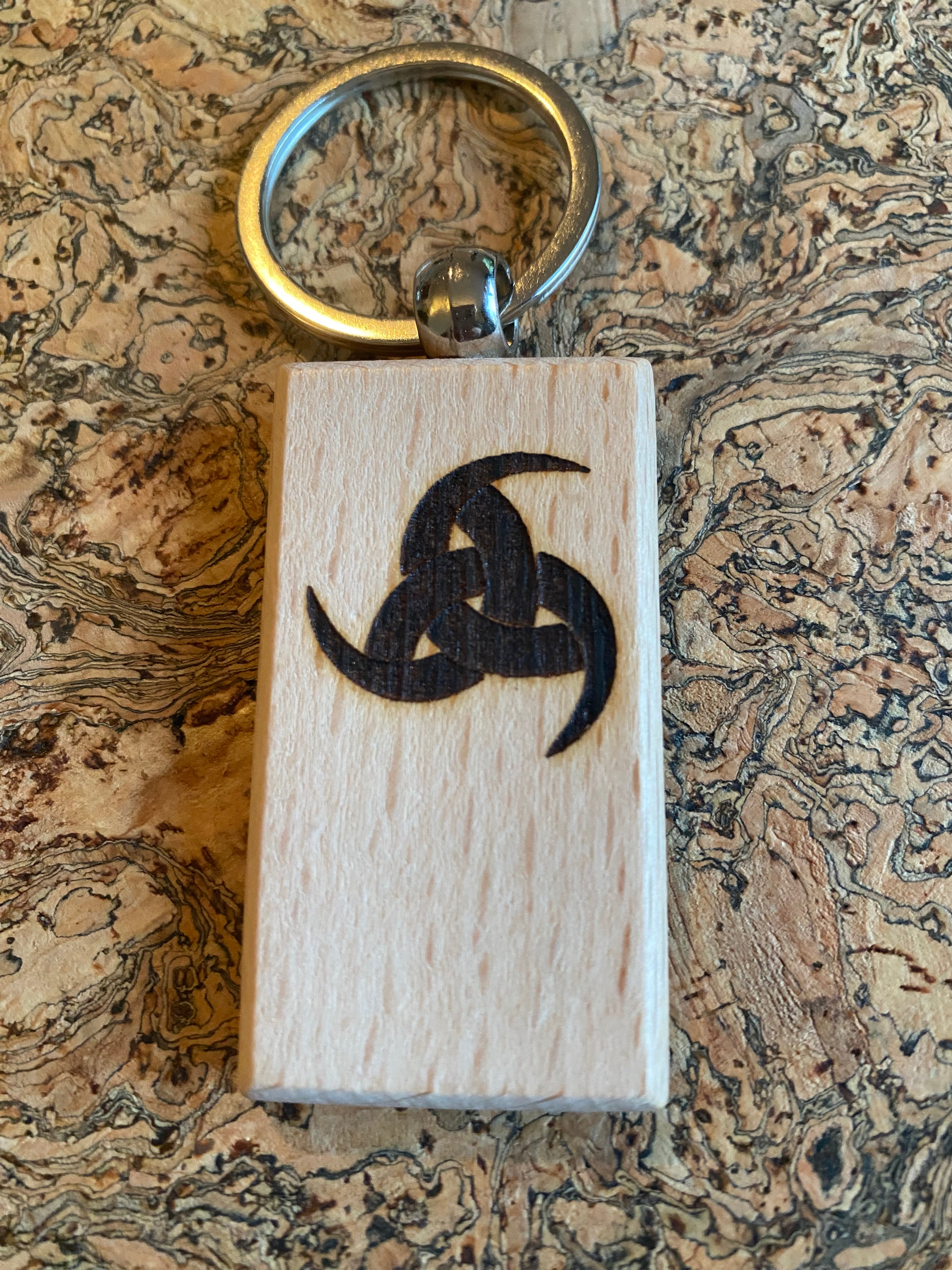 Wooden handmade Viking Triple Horn Keyring