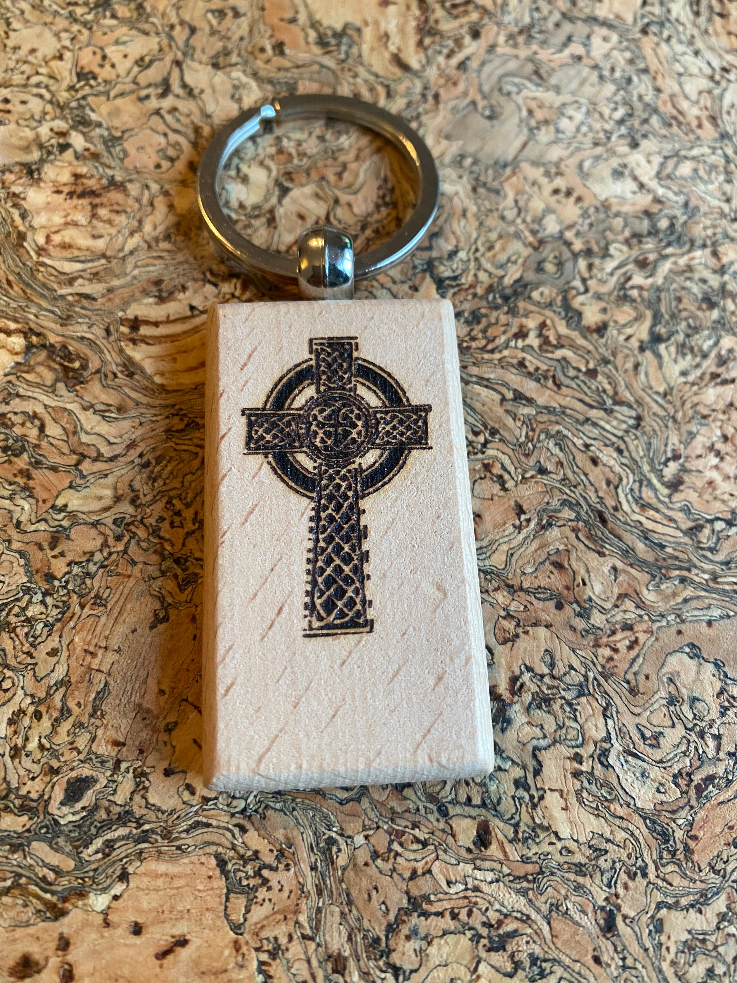 Wooden handmade Celtic Cross Keyring