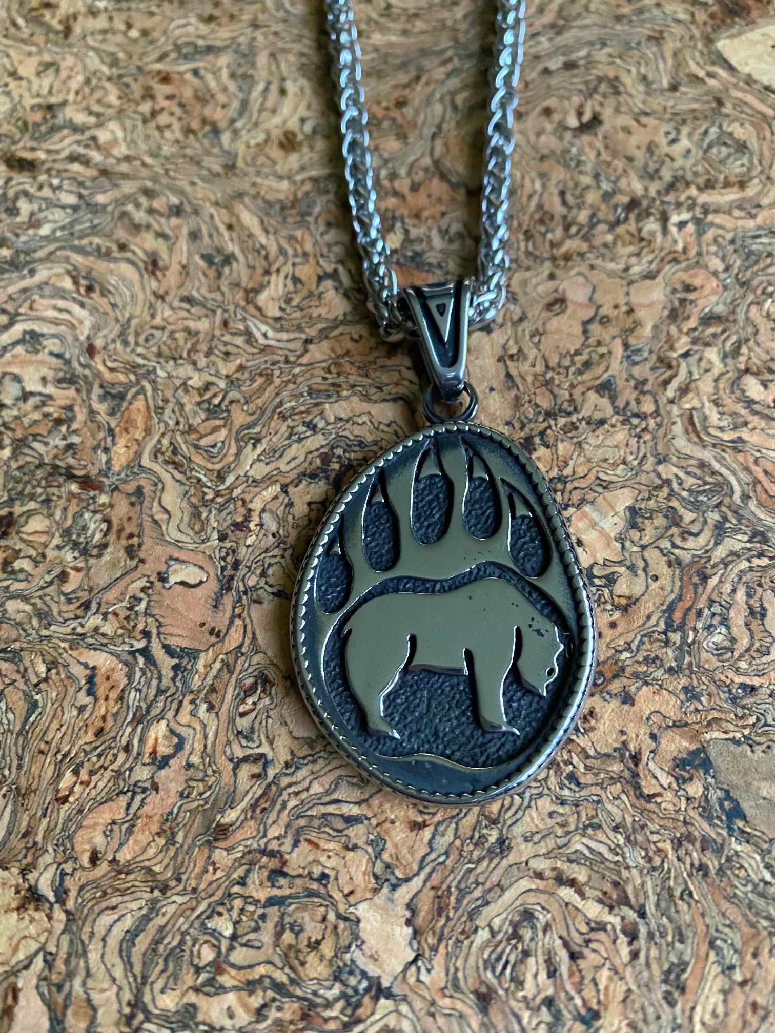 Viking Necklace - Double Sided Bear Paw Print