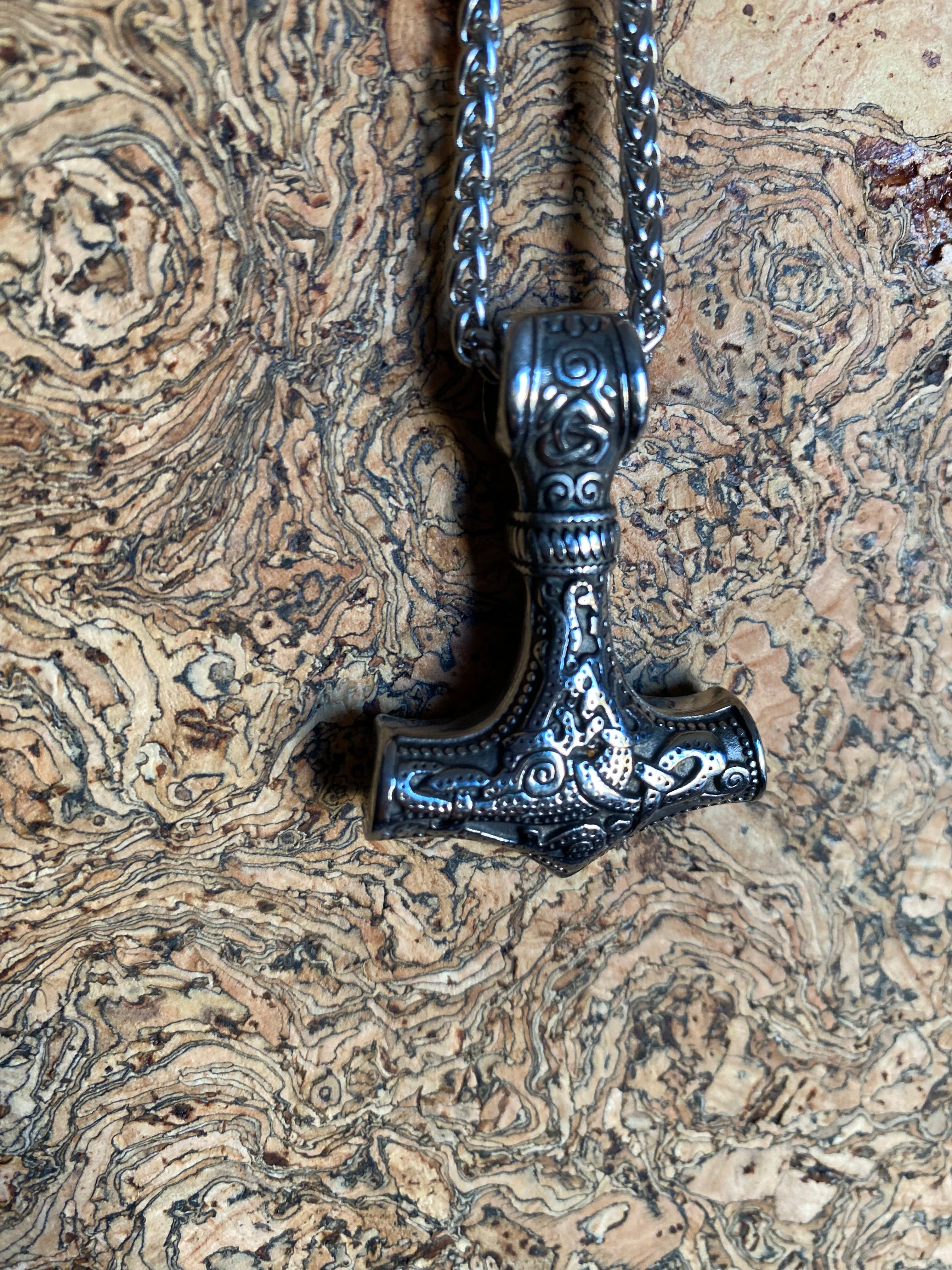 Thor Hammer Viking Necklace with Braided Chain