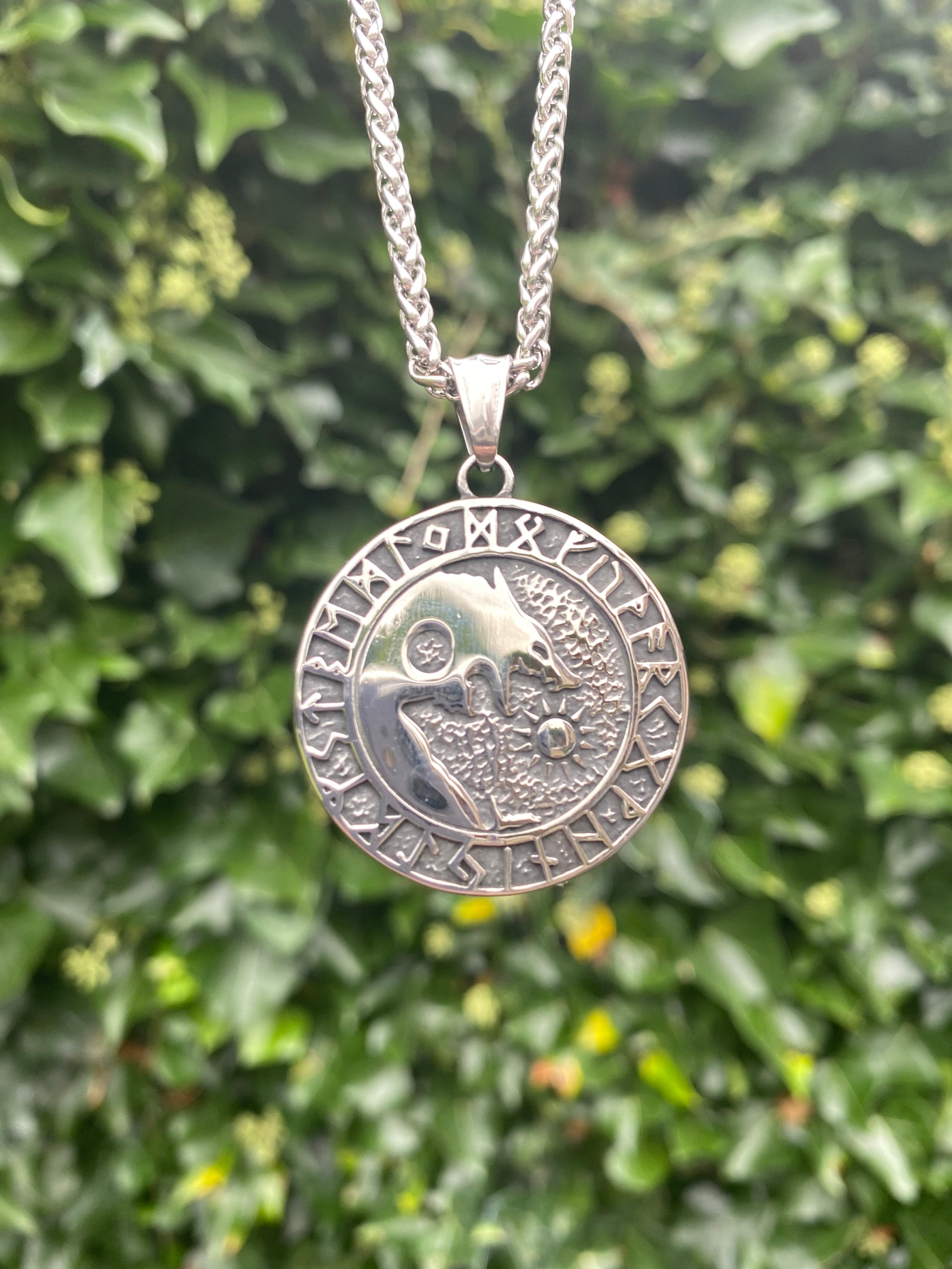 Viking Necklace - Rustic Skoll & Hati Wolves