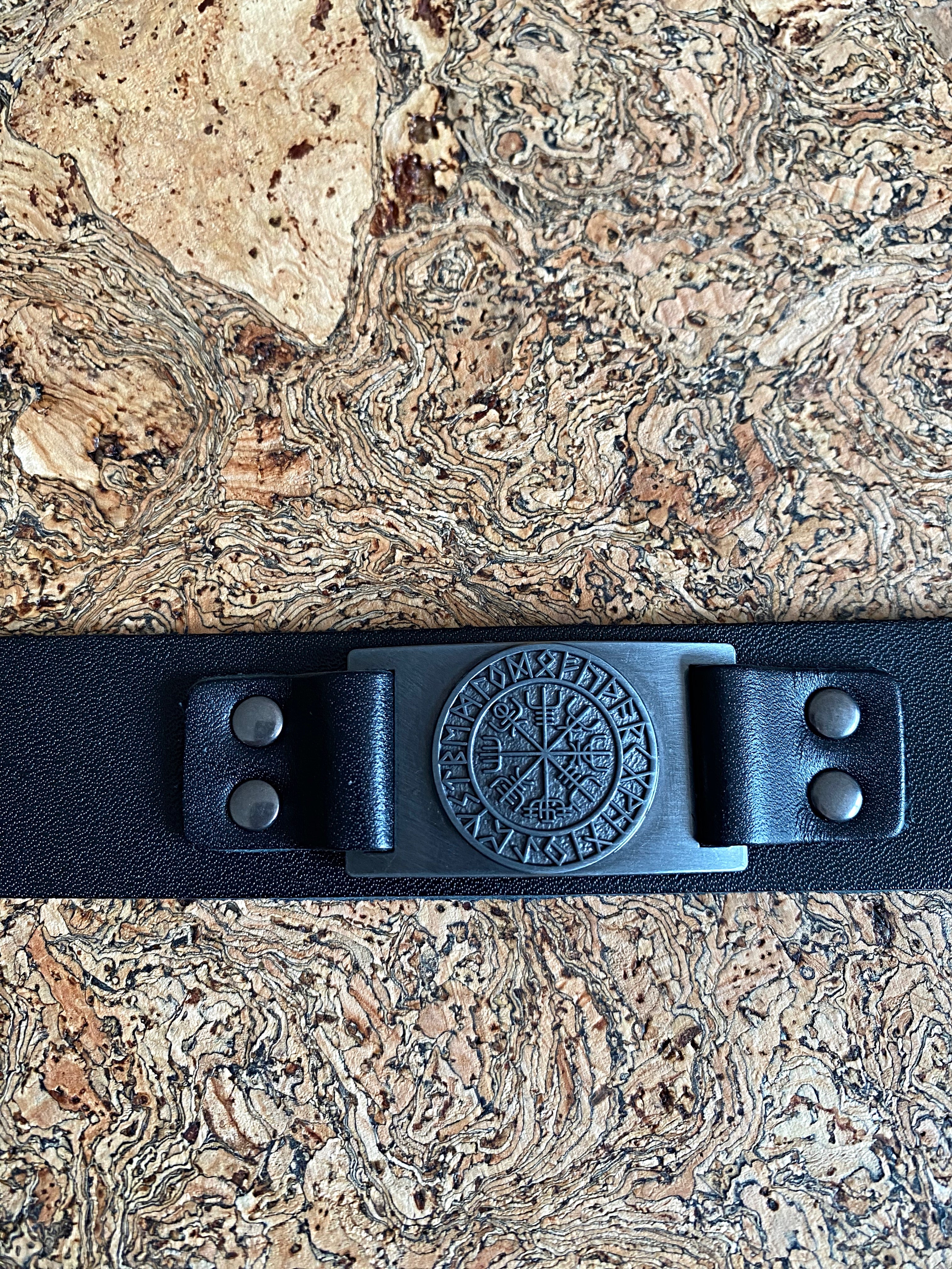 Aegishjalmur Runes Leather Viking Bracelet