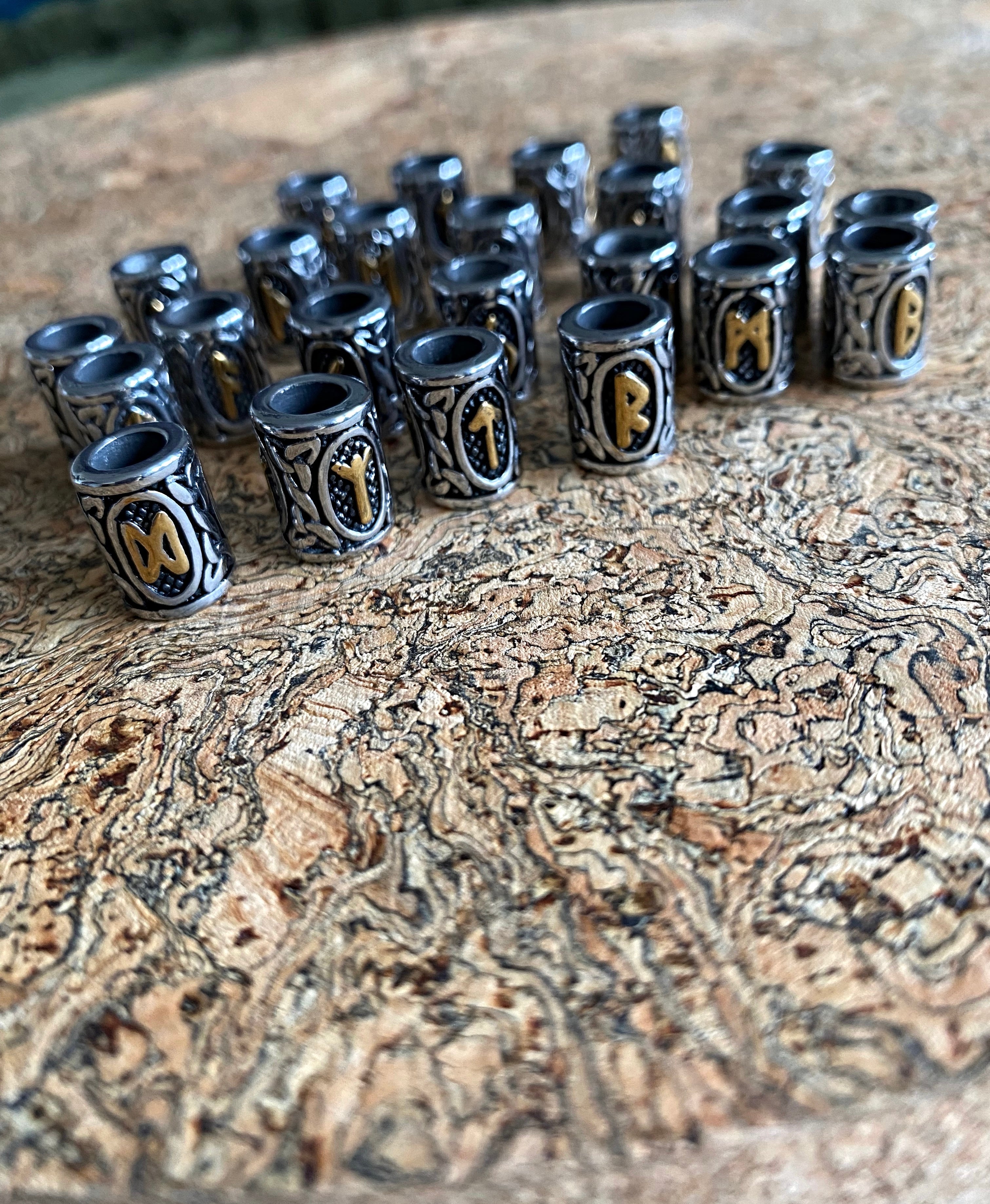 Viking Beard Bead Set of 2 - Golden Runes