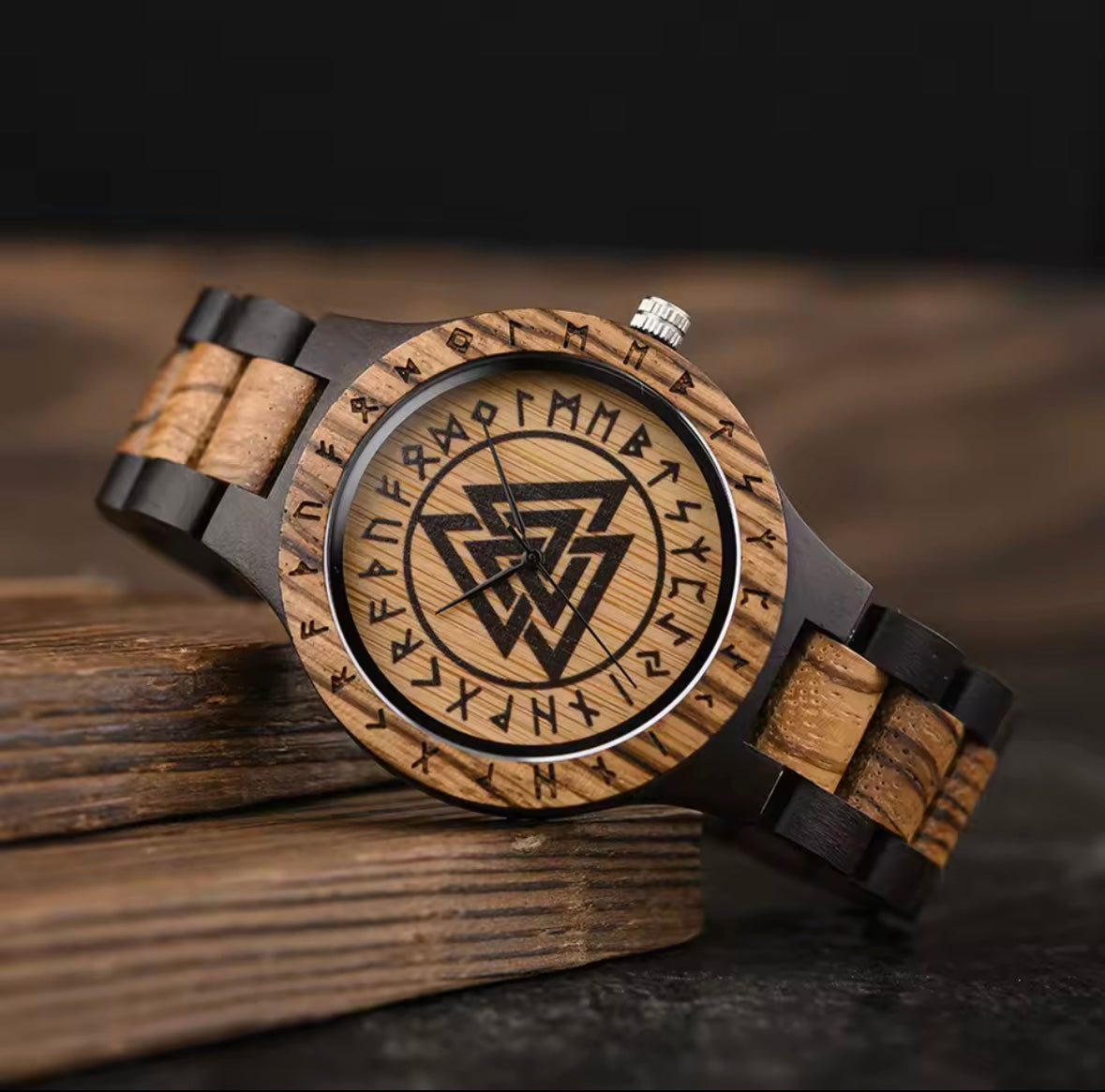 Premium Viking Valknut Wooden Watch Odin's Cave - Main Image