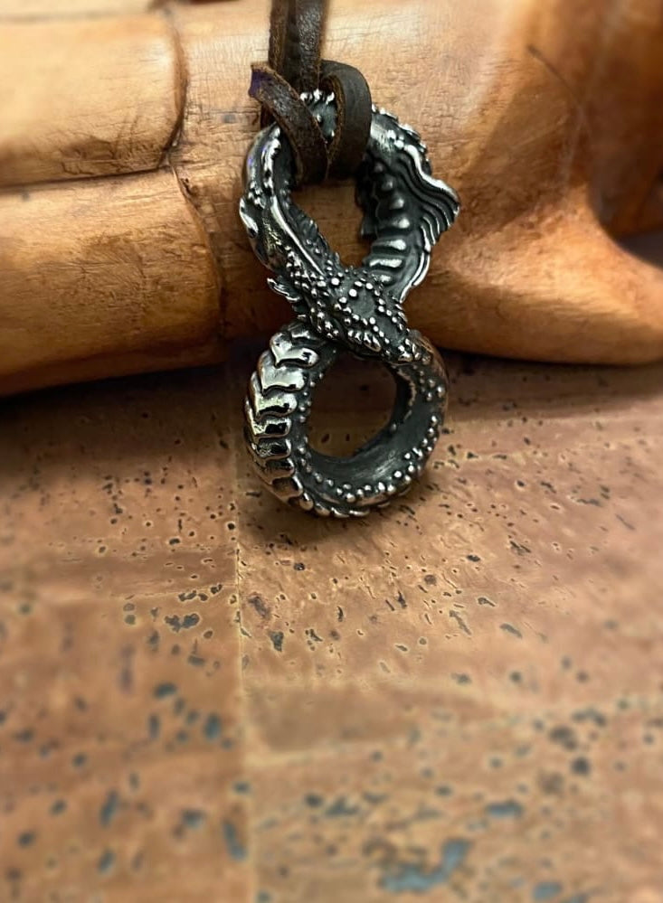 Ouroboros Knot Viking Necklace with Leather Cord