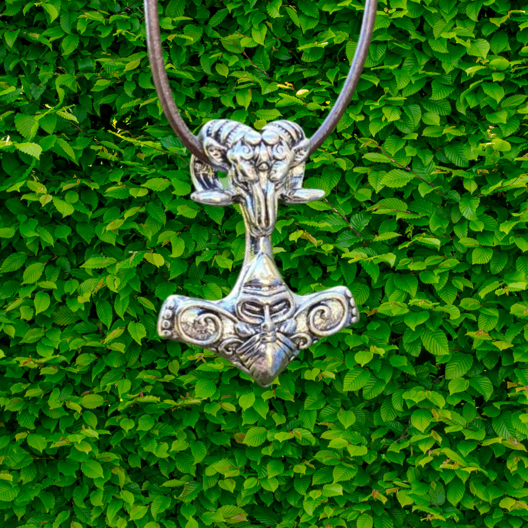 Thor Hammer Viking Necklace - Ram Slim Leather Cord
