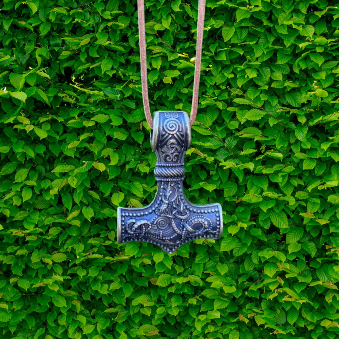 Thor Hammer Viking Necklace with Leather