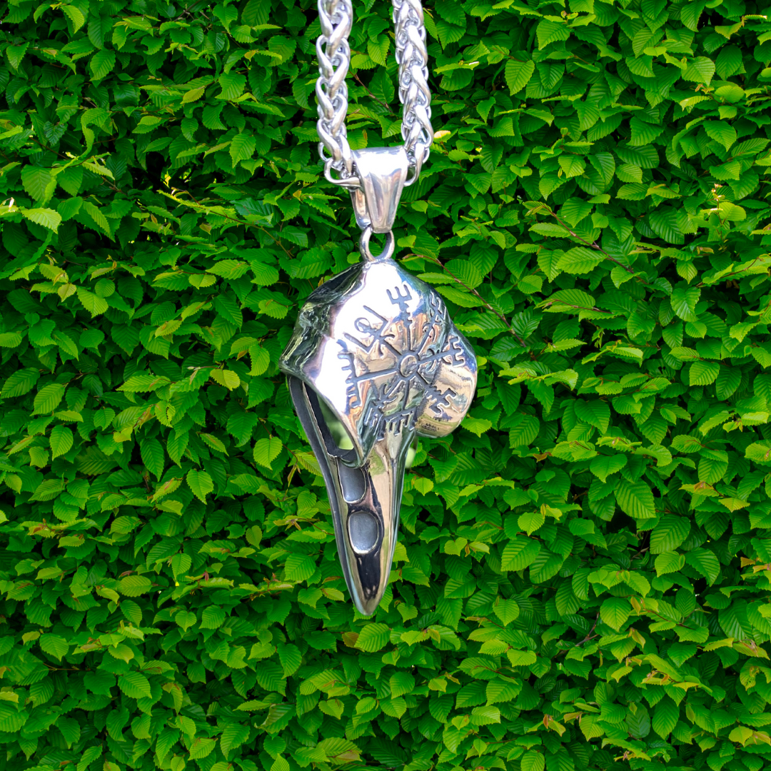 Viking Necklace - Vegvisir Raven’s Skull