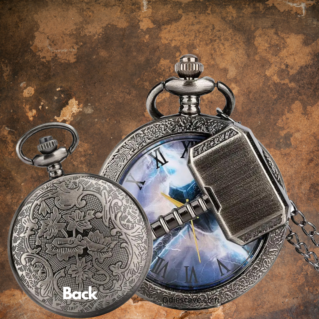 3D Viking Thor Hammer Premium Pocket Watch