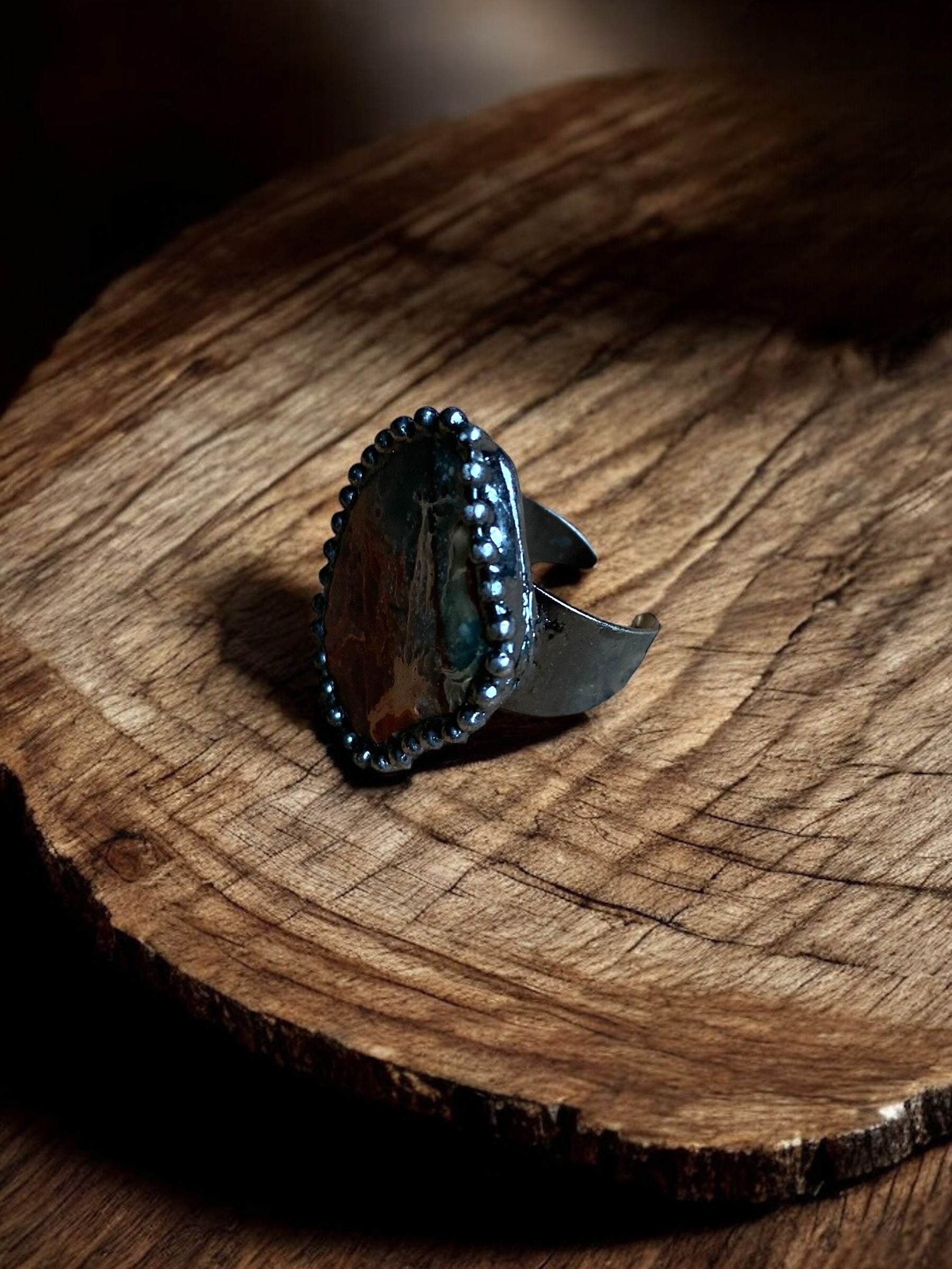 Ocean Jasper Crystal Adjustable Ring