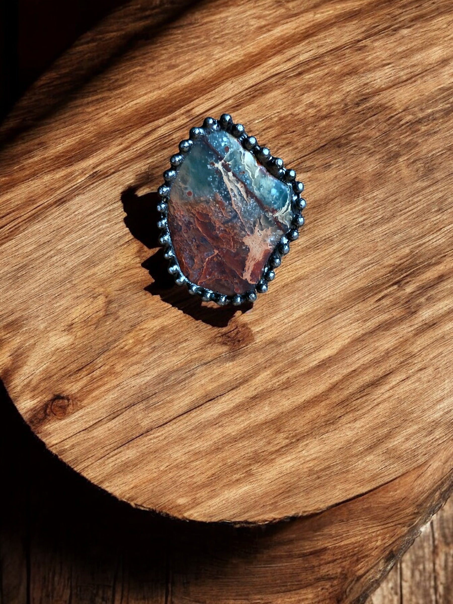 Ocean Jasper Crystal Adjustable Ring