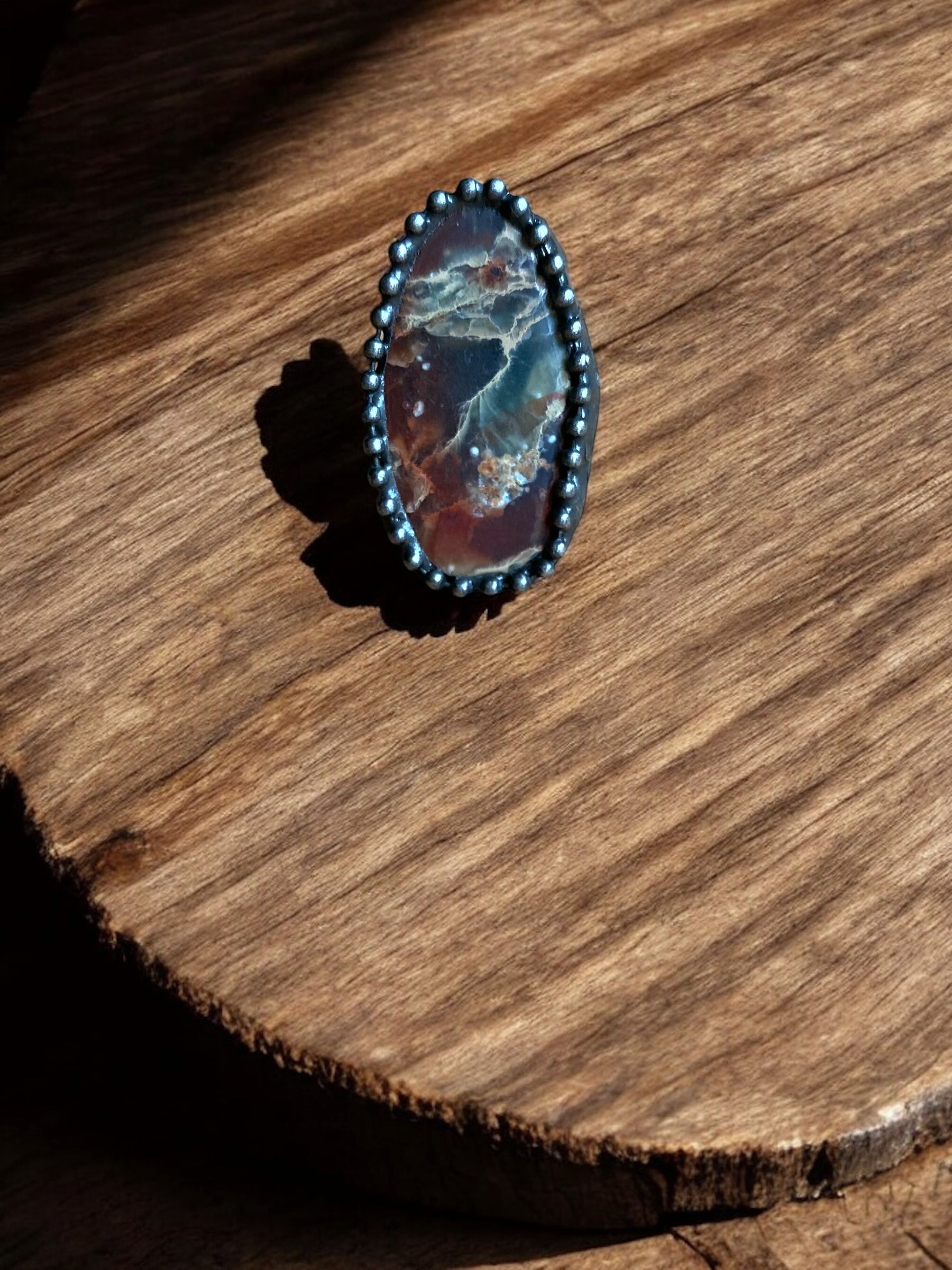 Ocean Jasper Crystal Adjustable Ring