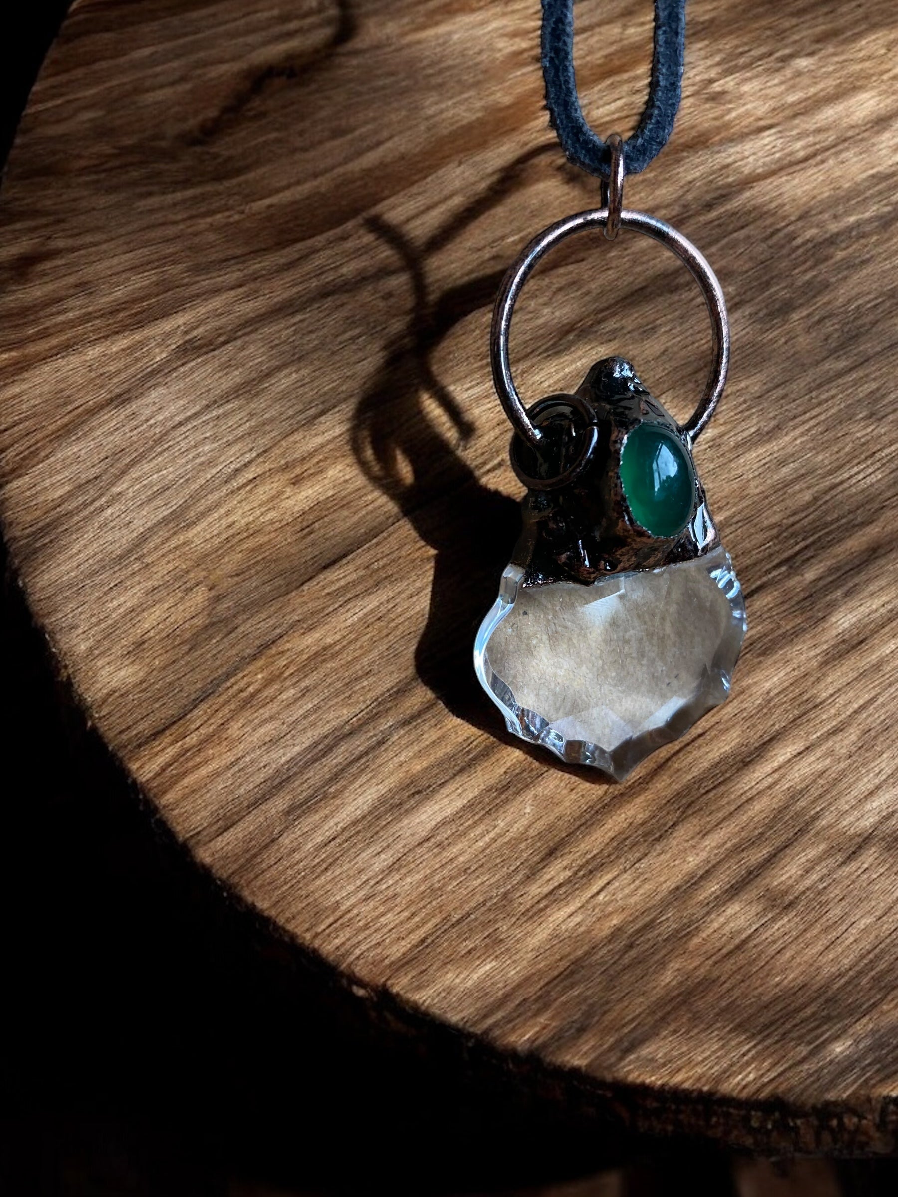 Green Agate Crystal Drop Pagan Necklace