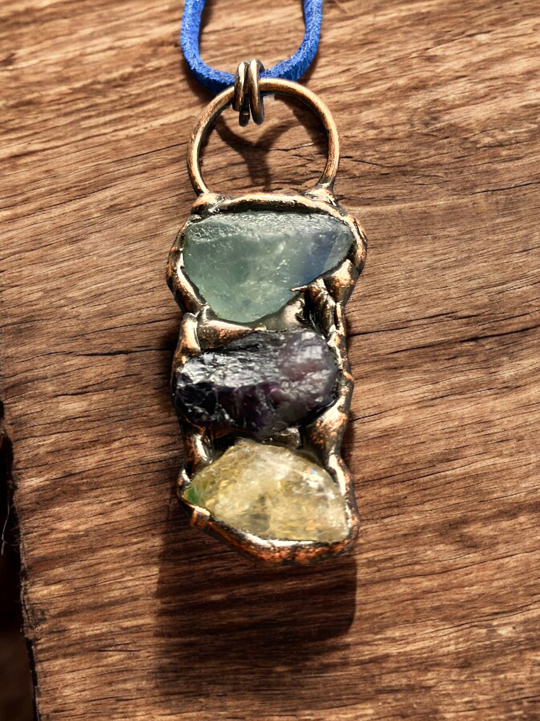 Large Fluorite, Amethyst & Citrine Gemstone Pagan Necklace