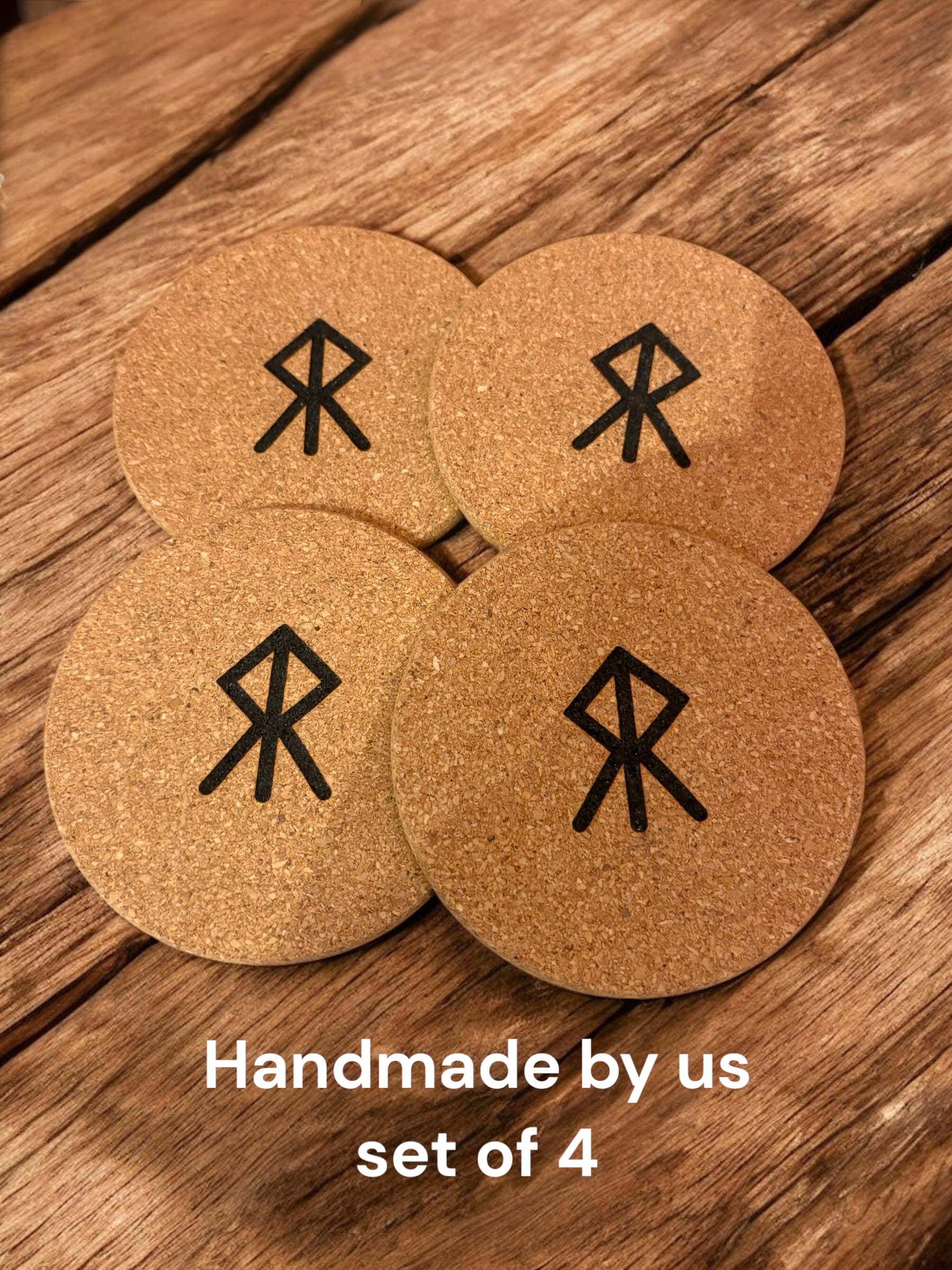 Set of 4 Viking Courage Runes Cork Coaster Set