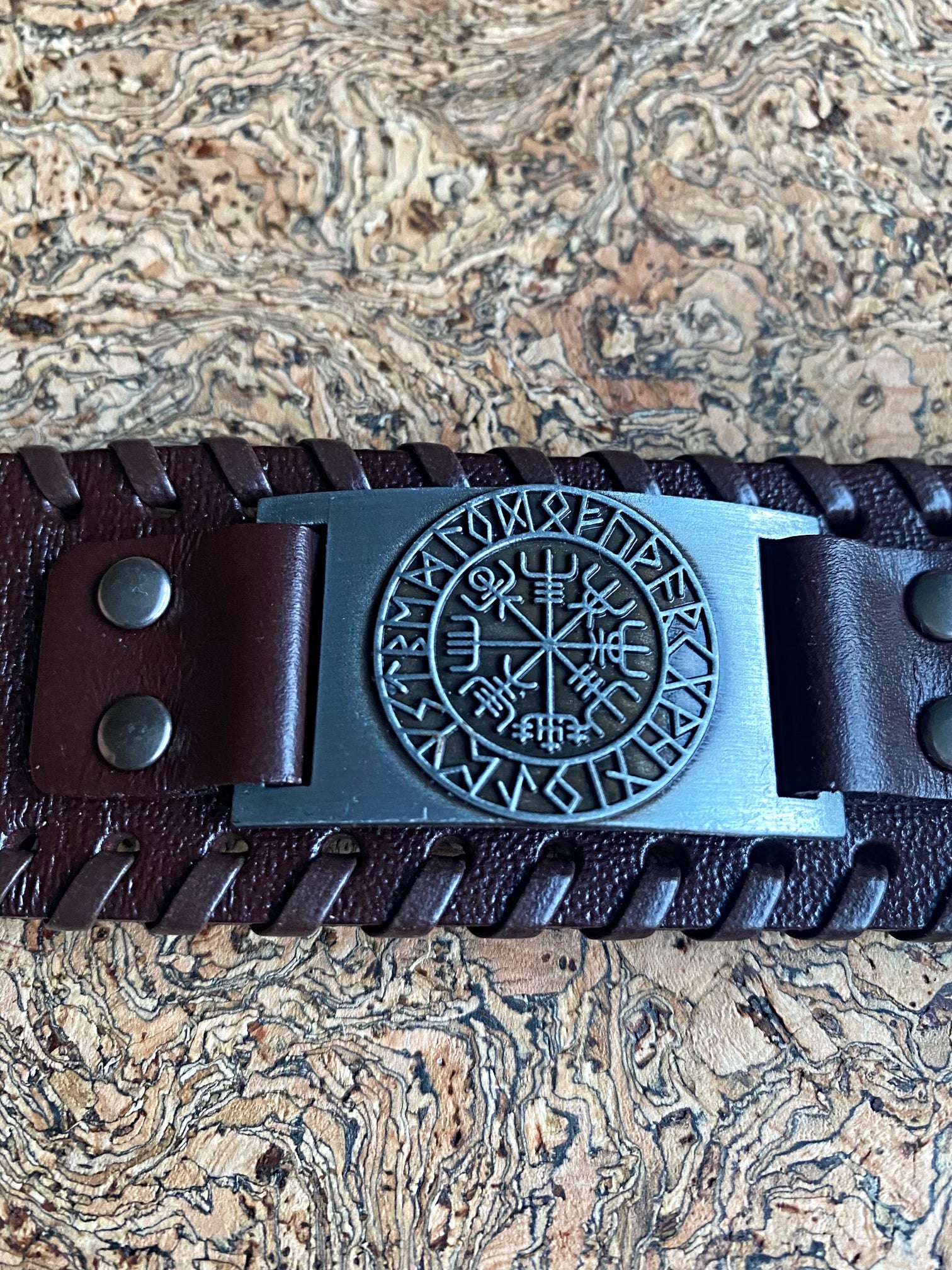 Aegishjalmur Runes Leather Viking Bracelet