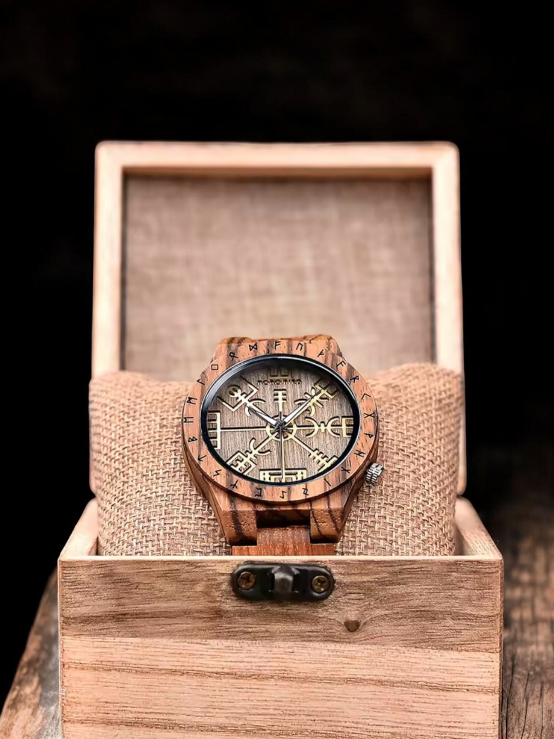 Premium Viking Aegishjalmur Wooden Watch Odin's Cave