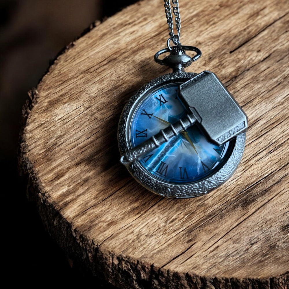 3D Viking Thor Hammer Premium Pocket Watch