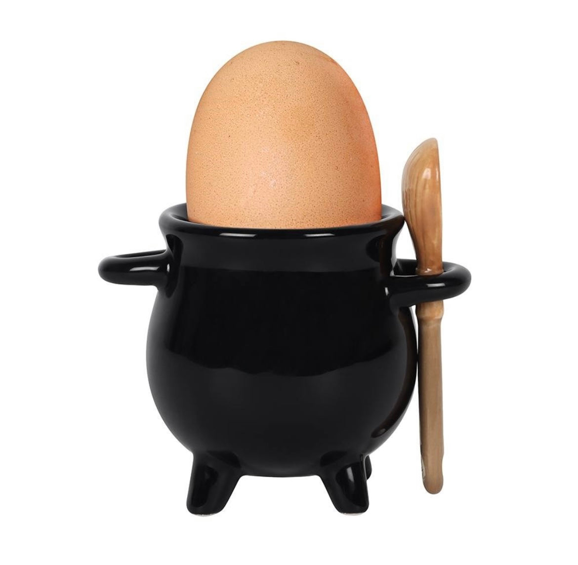 Premium Pagan Cauldron Egg Cup With Broom Spoon