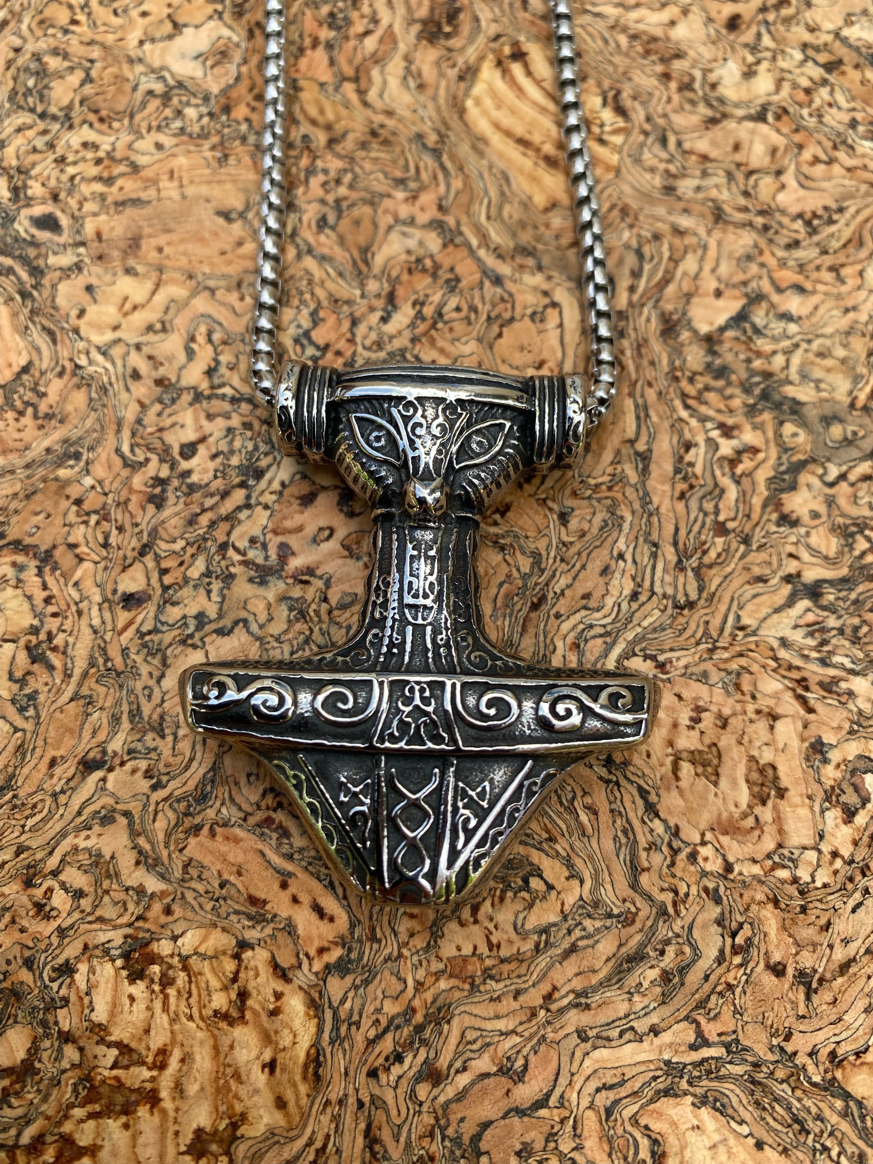 Large Thor Hammer Hilt Viking Necklace with Leather Cord or Silver Chain