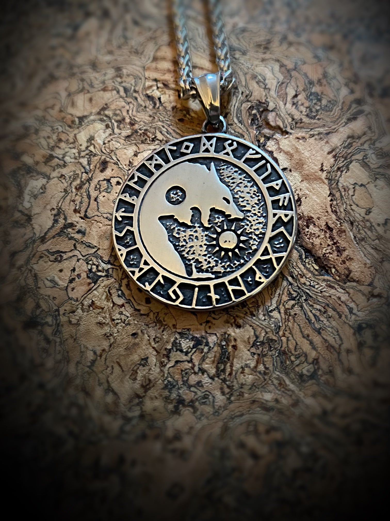 Viking Necklace - Rustic Skoll & Hati Wolves