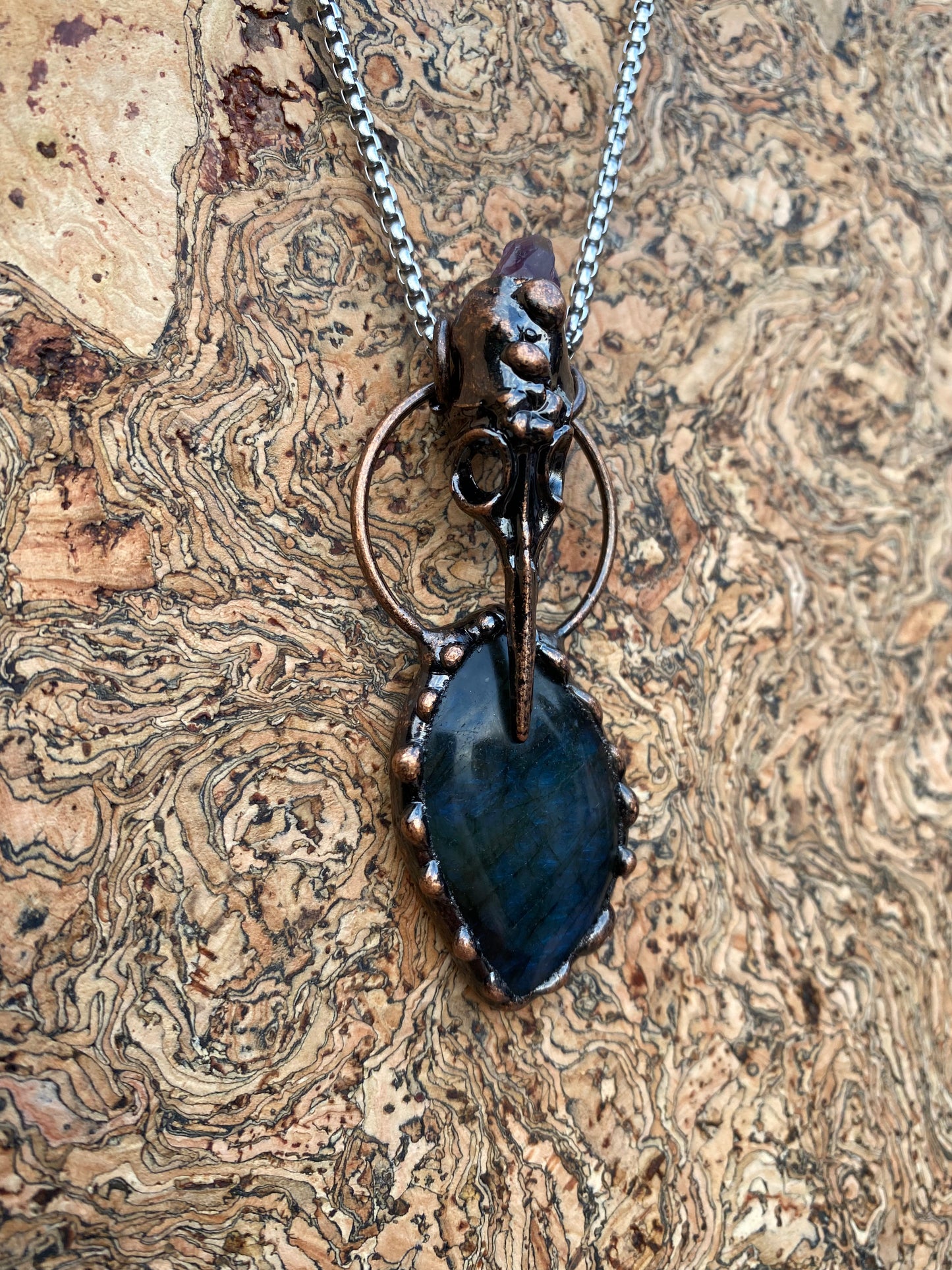 Pagan Necklace - Abalone Shelled Raven Skull