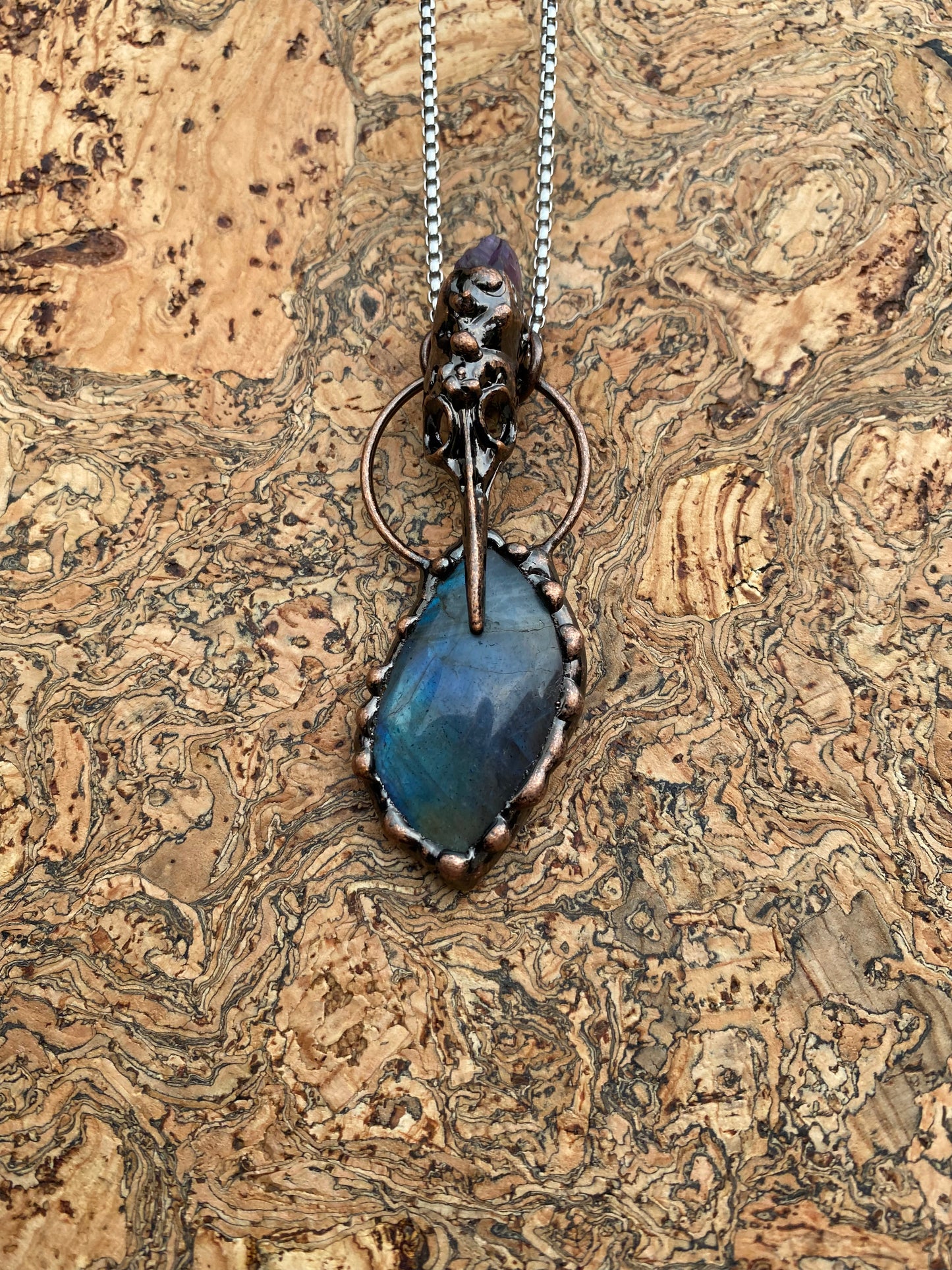 Pagan Necklace - Abalone Shelled Raven Skull