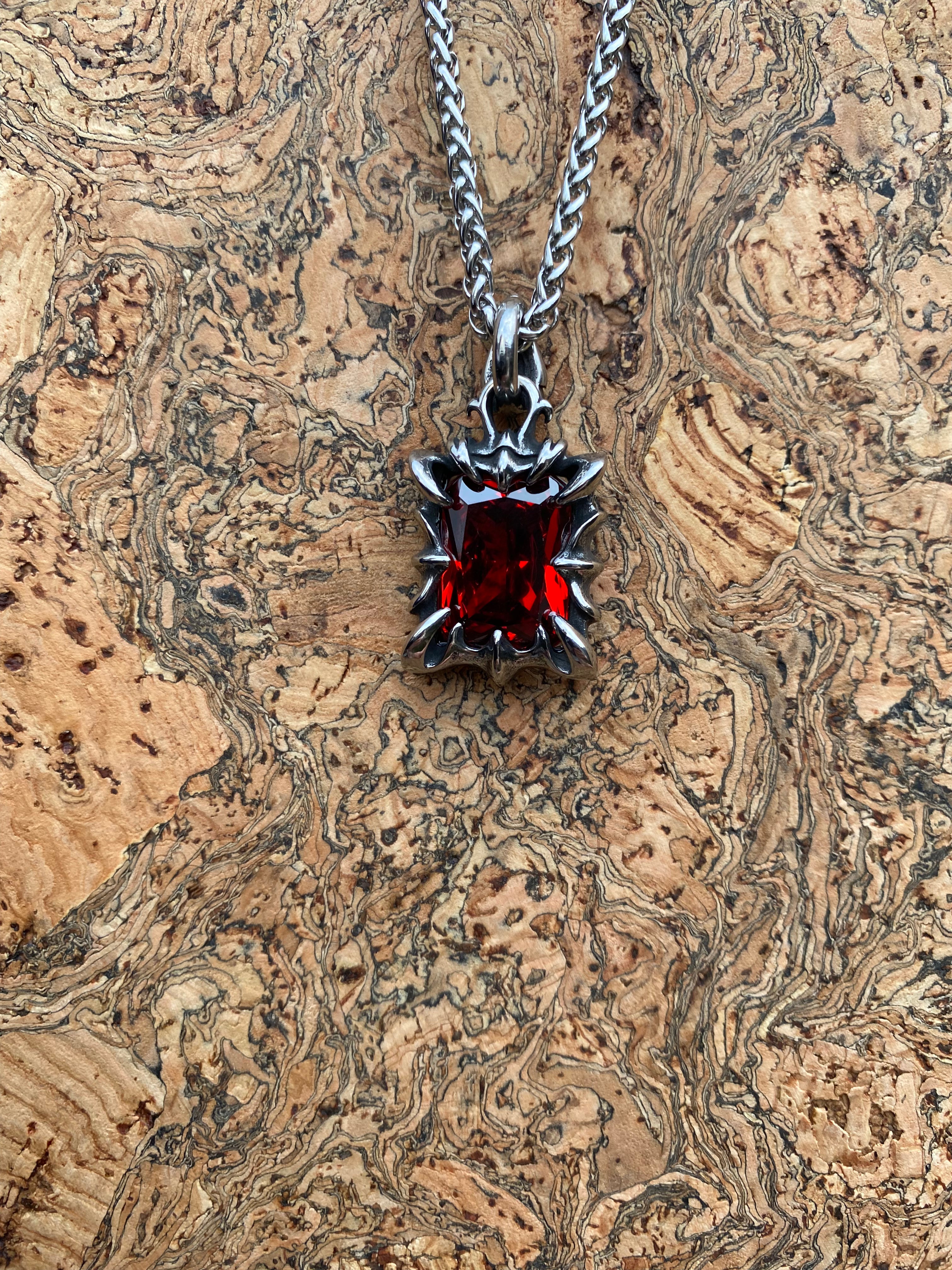Viking Necklace - Ravens Red Stone
