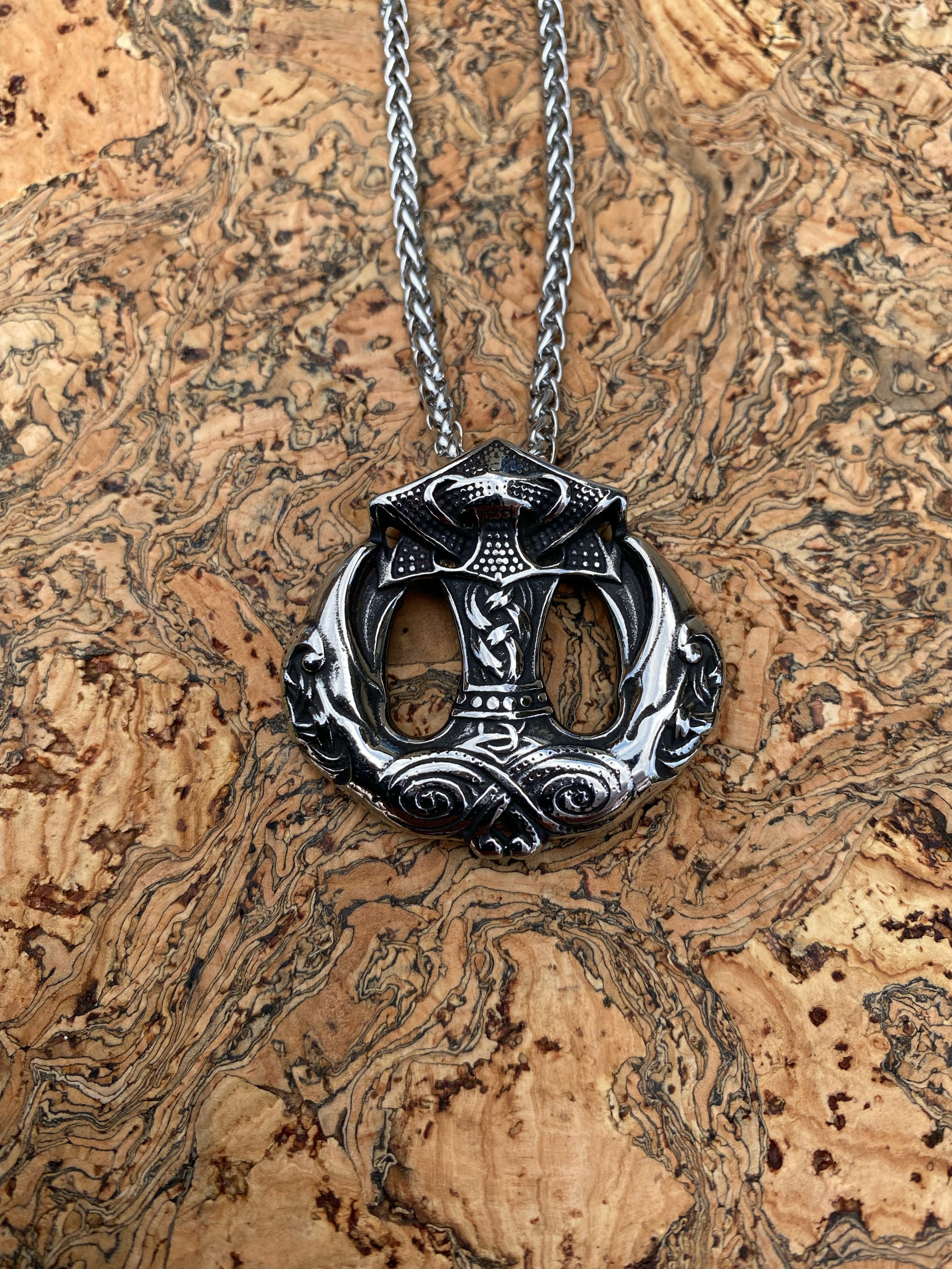 Thor Hammer Viking Necklace - Huginn & Muninn