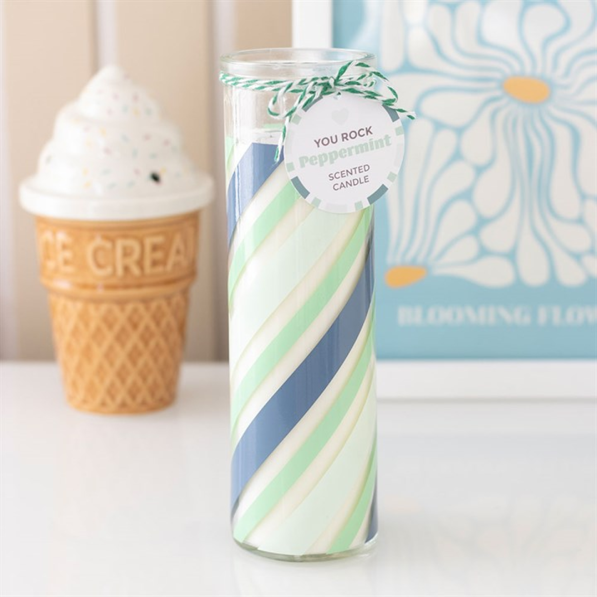 Retro Candy Striped Peppermint Candle