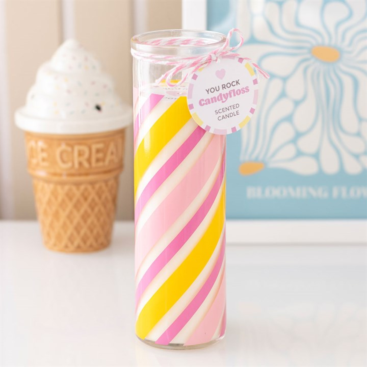 Retro Candy Striped Candyfloss Candle