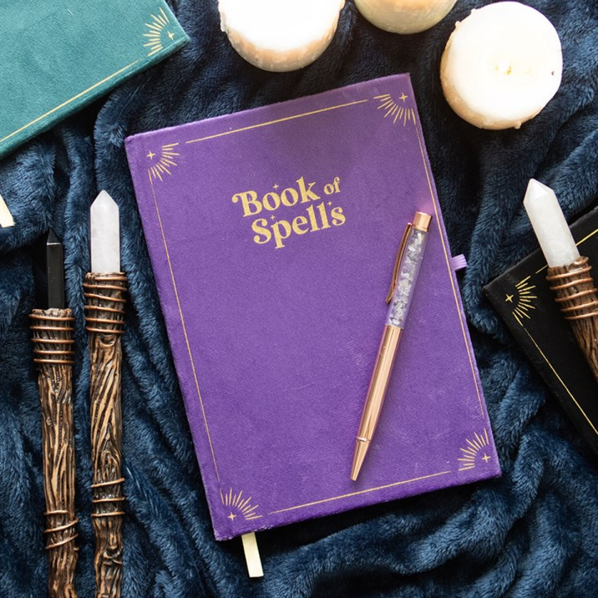 Book of Spells Journal with Amethyst Crystal Pen Set