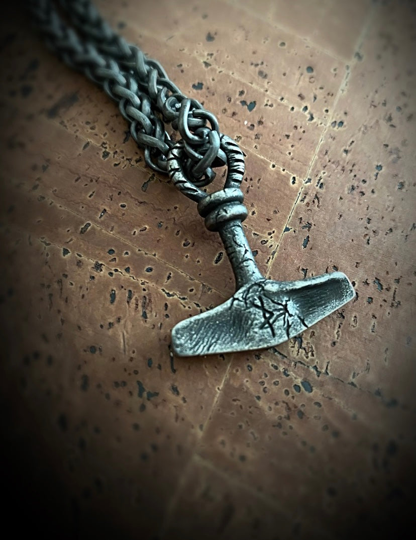 Rustic, Heavy Thor Hammer Viking Necklace