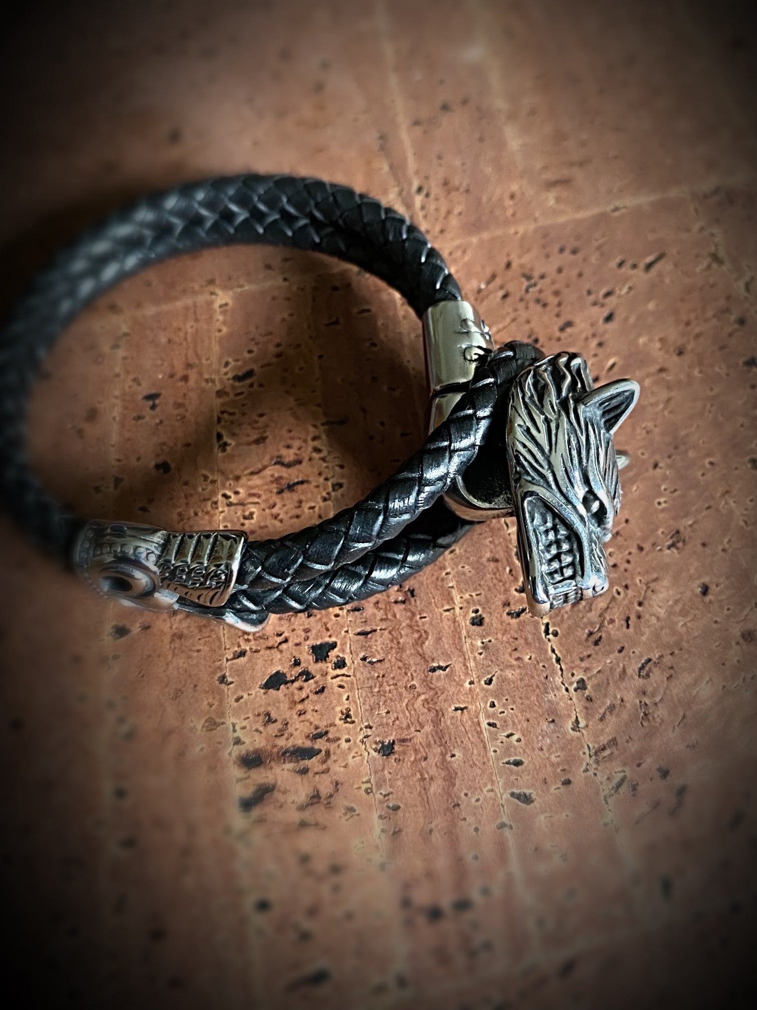 Viking Leather Bracelet - Fenrir Wolf