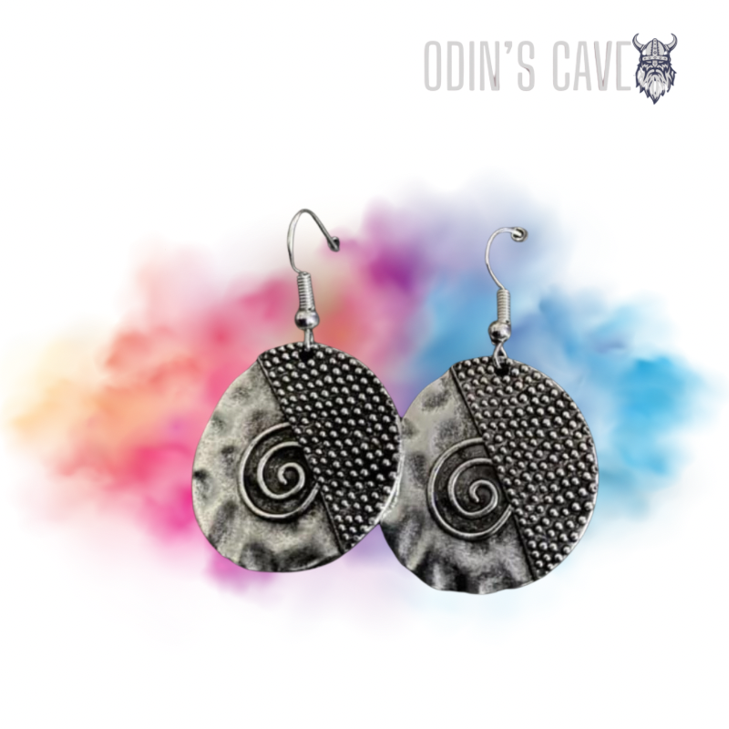 Viking Shield Spiral Eye Pair Of Earrings