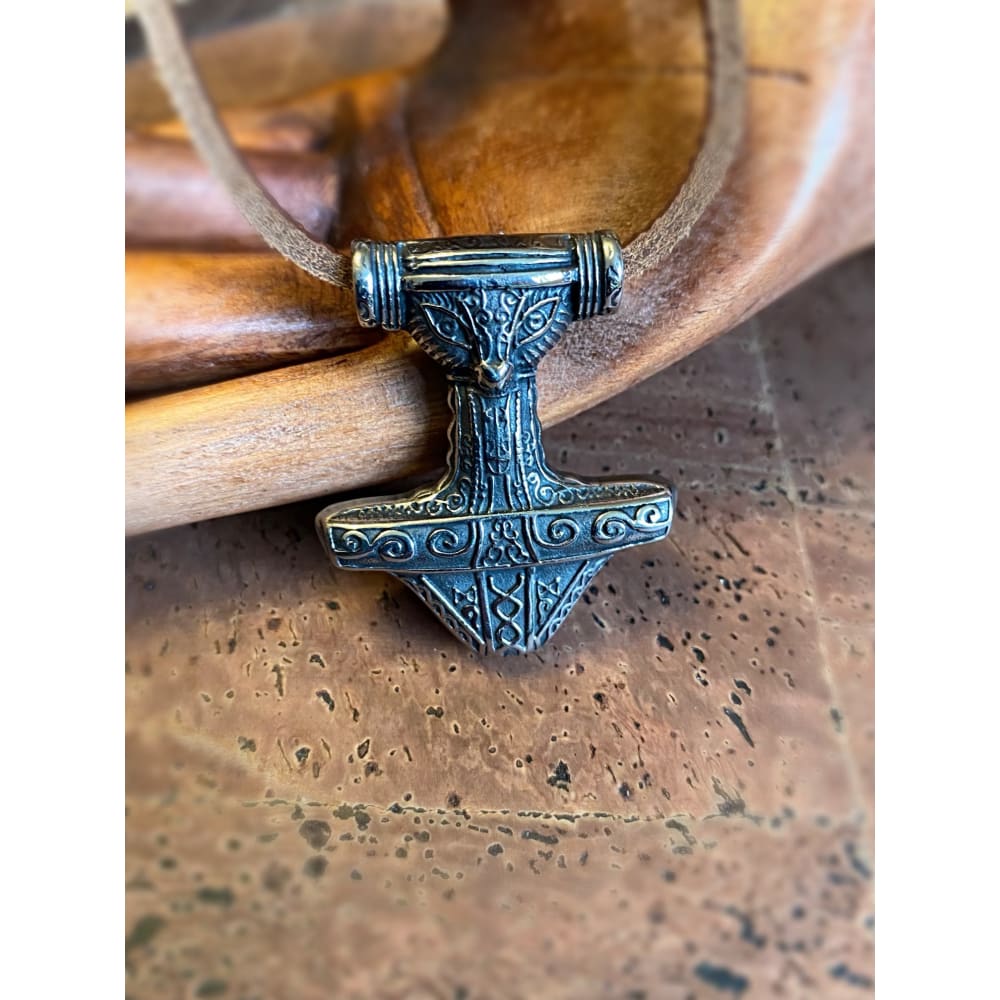 Large Thor Hammer Hilt Necklace With Leather Cord