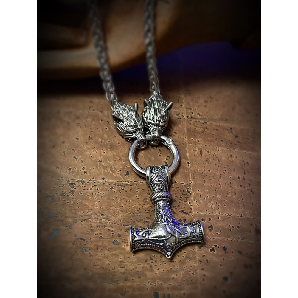 Legendary Wolf Mjolnir Necklace