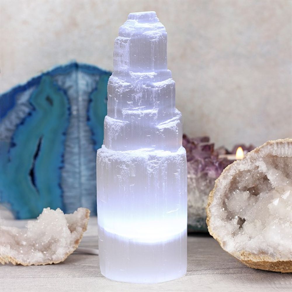 LED Selenite Crystal Mountain Lamp