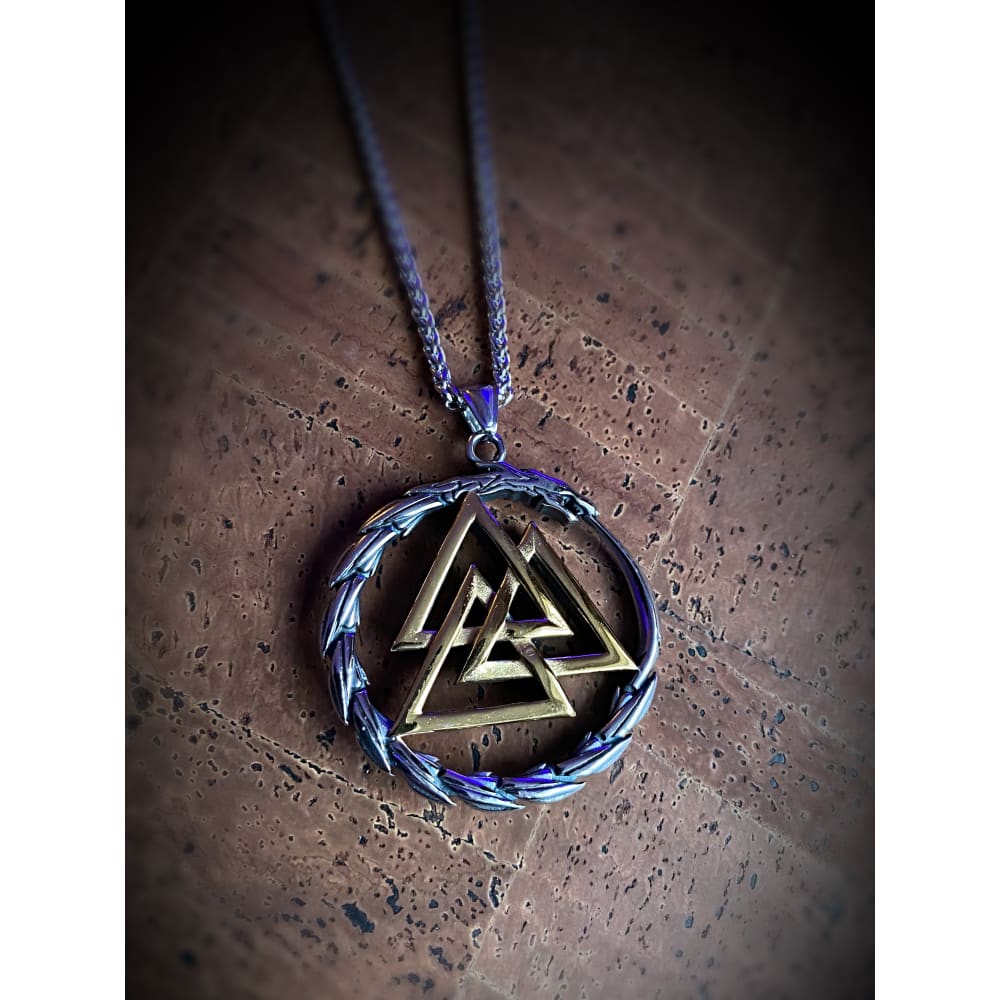 Viking Necklace - Heavy Golden Valknut