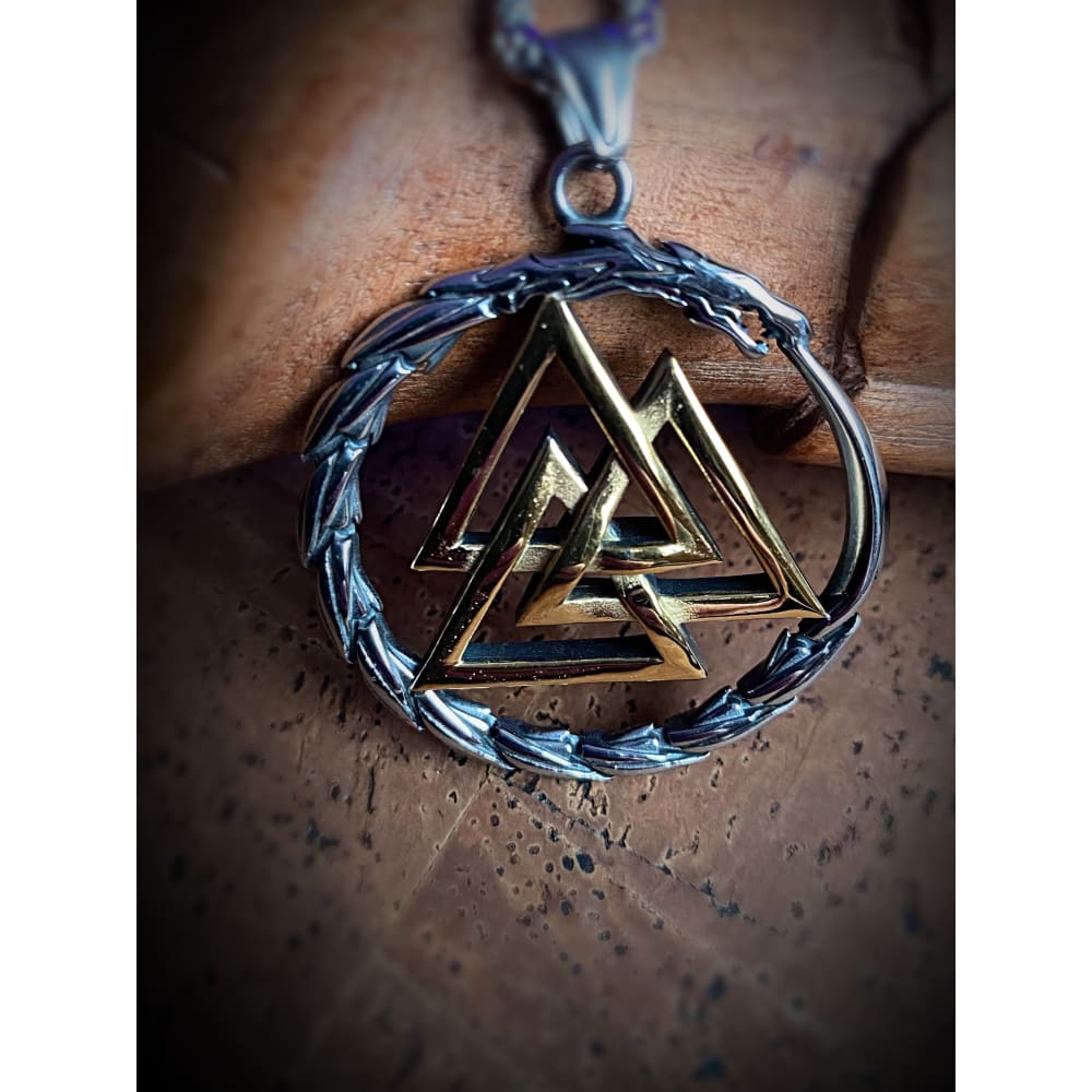 Viking Necklace - Heavy Golden Valknut