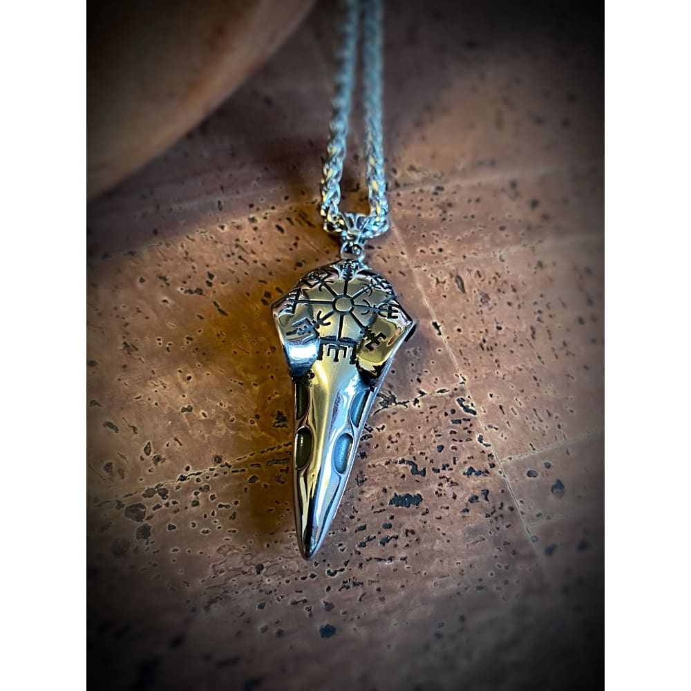 Viking Necklace - Vegvisir Raven’s Skull
