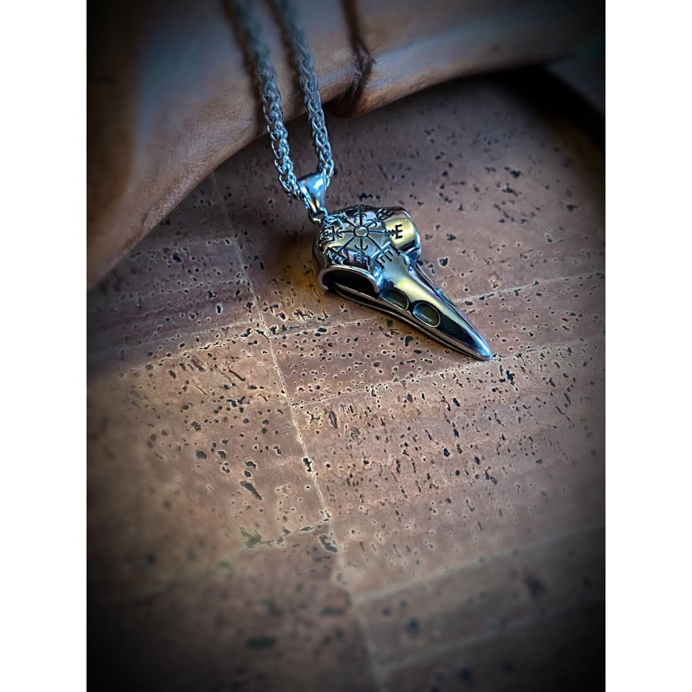 Viking Necklace - Vegvisir Raven’s Skull