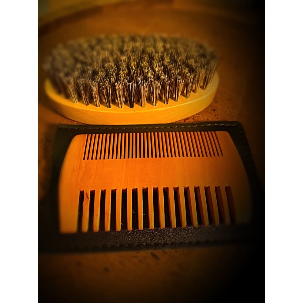 Wooden Boar Beard Brush Viking Set
