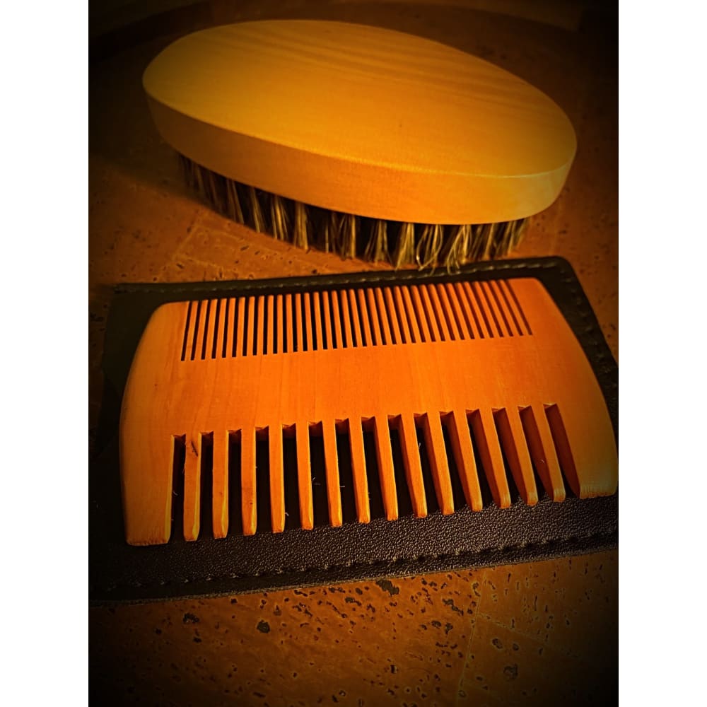 Wooden Boar Beard Brush Viking Set